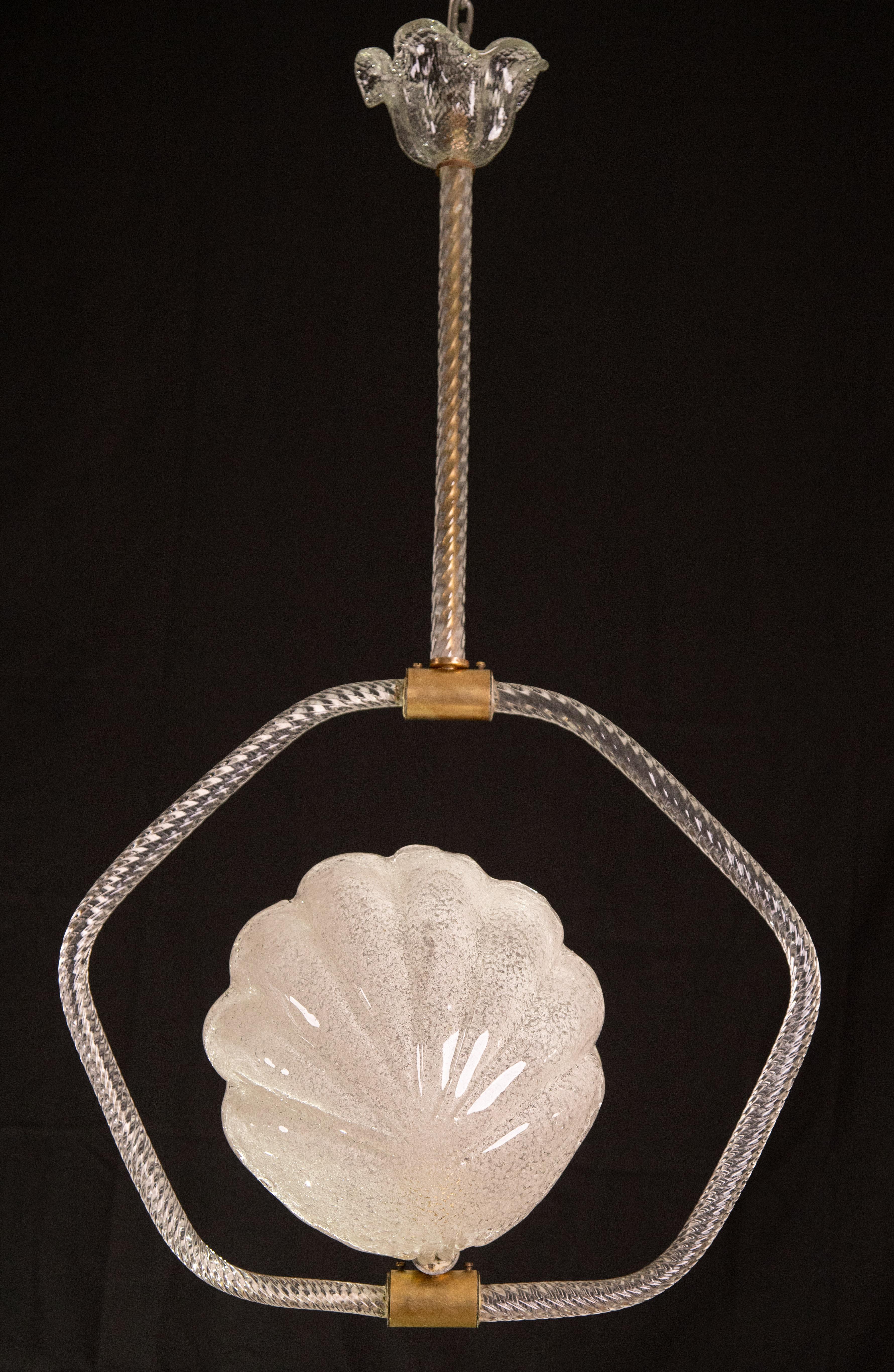 Set of 2 Shell Pink and Trasp. Murano Glass Chandelier by Barovier e Toso, 1940s For Sale 5