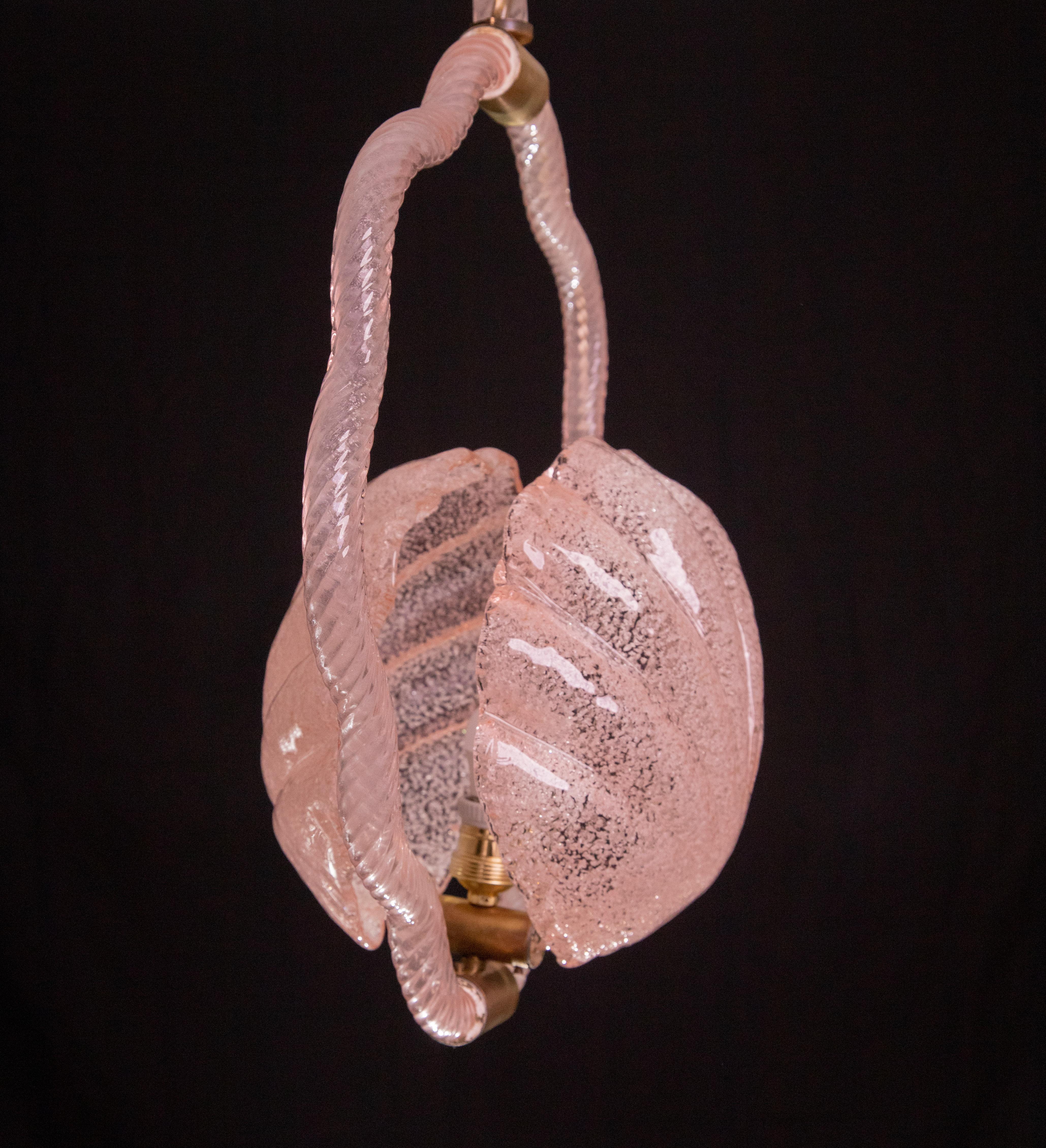 Set of 2 Shell Pink and Trasp. Murano Glass Chandelier by Barovier e Toso, 1940s For Sale 2