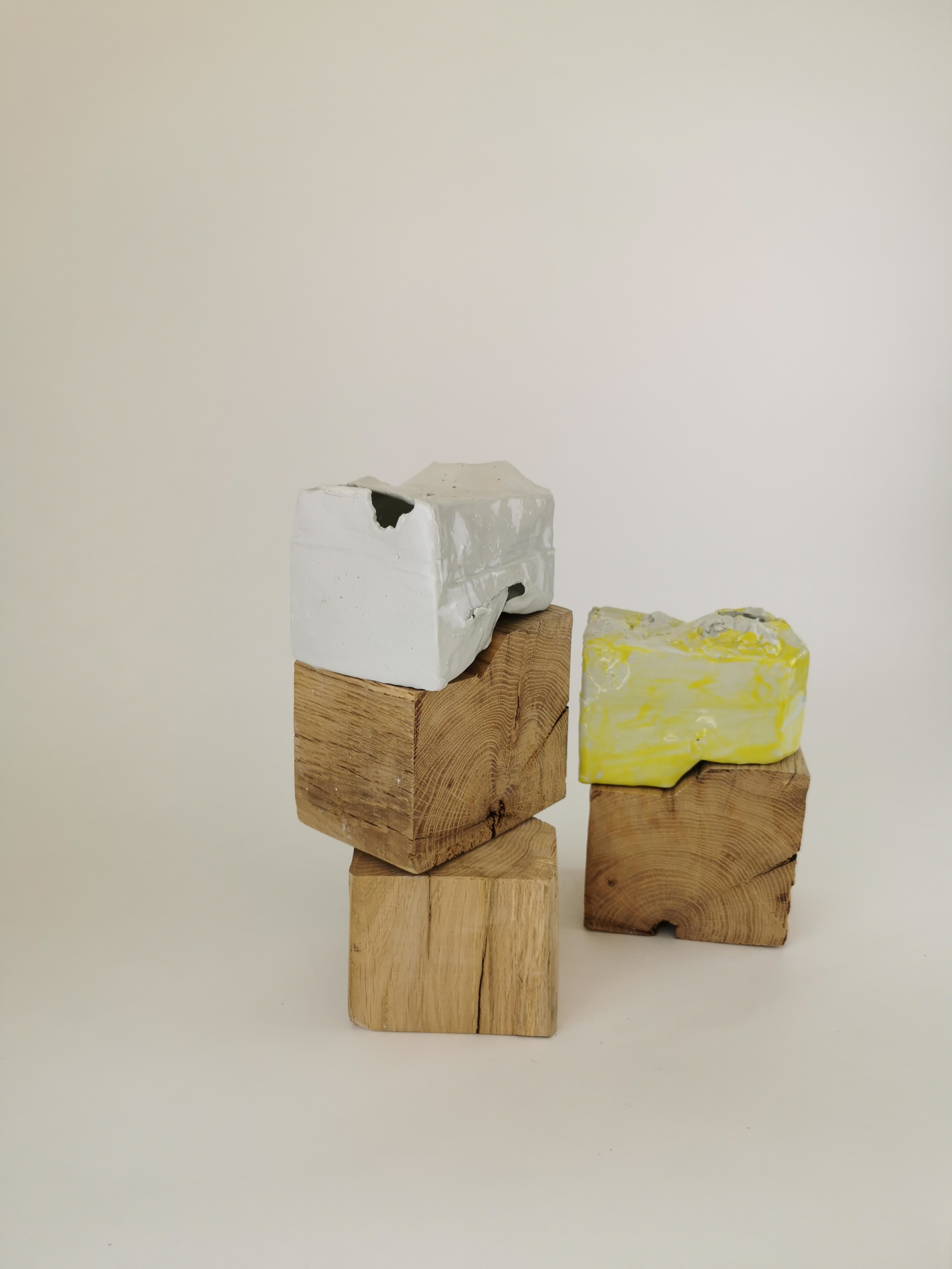 Set of 2 Shelter IV Decorative Objects by Dora Stanczel
One of a Kind.
Dimensions: D 9 x W 14 x H 11 cm (each).
Materials: Porcelain, colored glaze and gold.

Dimensions are variable. A wooden stand can be included. Please contact us.

I create