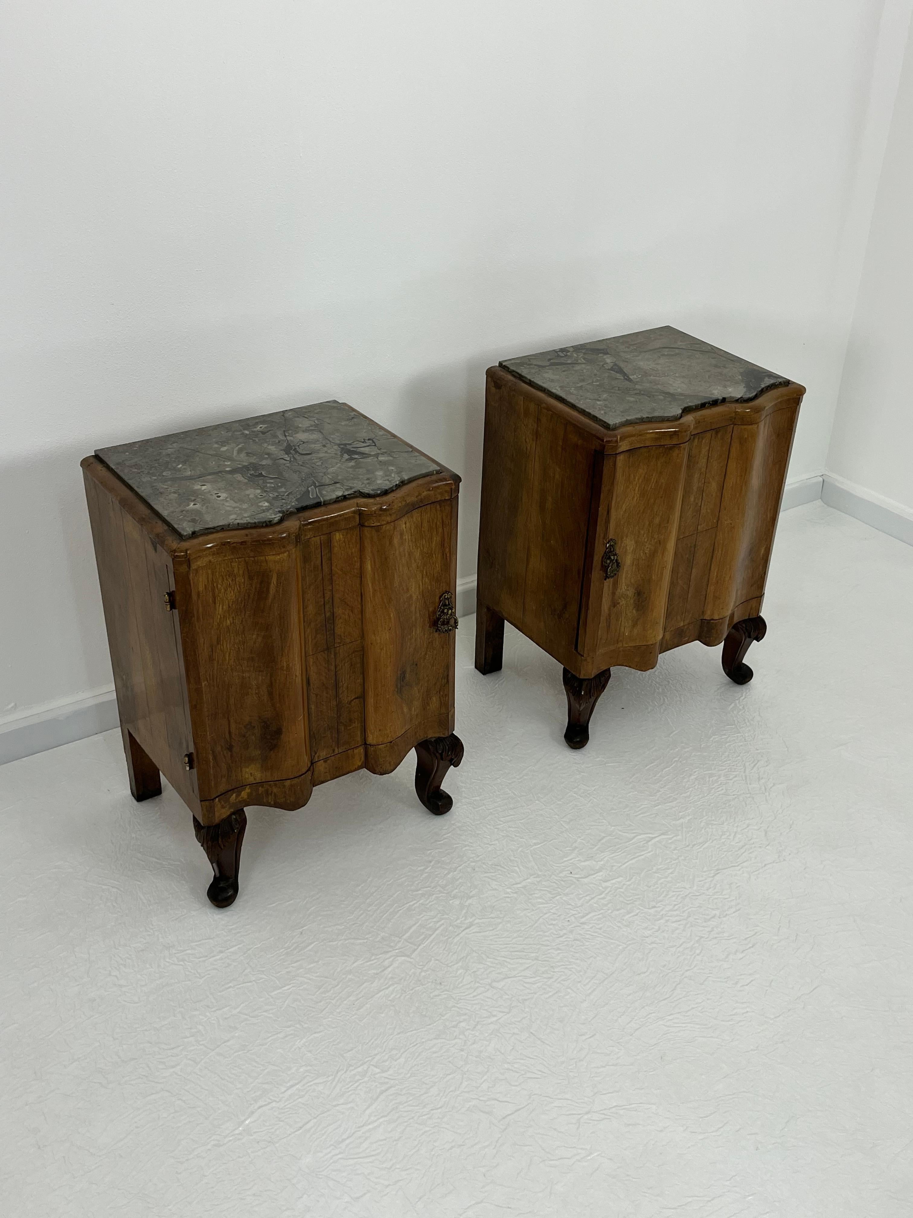 Set of 2 Sicilian Art Deco Night Stands With Marble Top 1940s For Sale 8