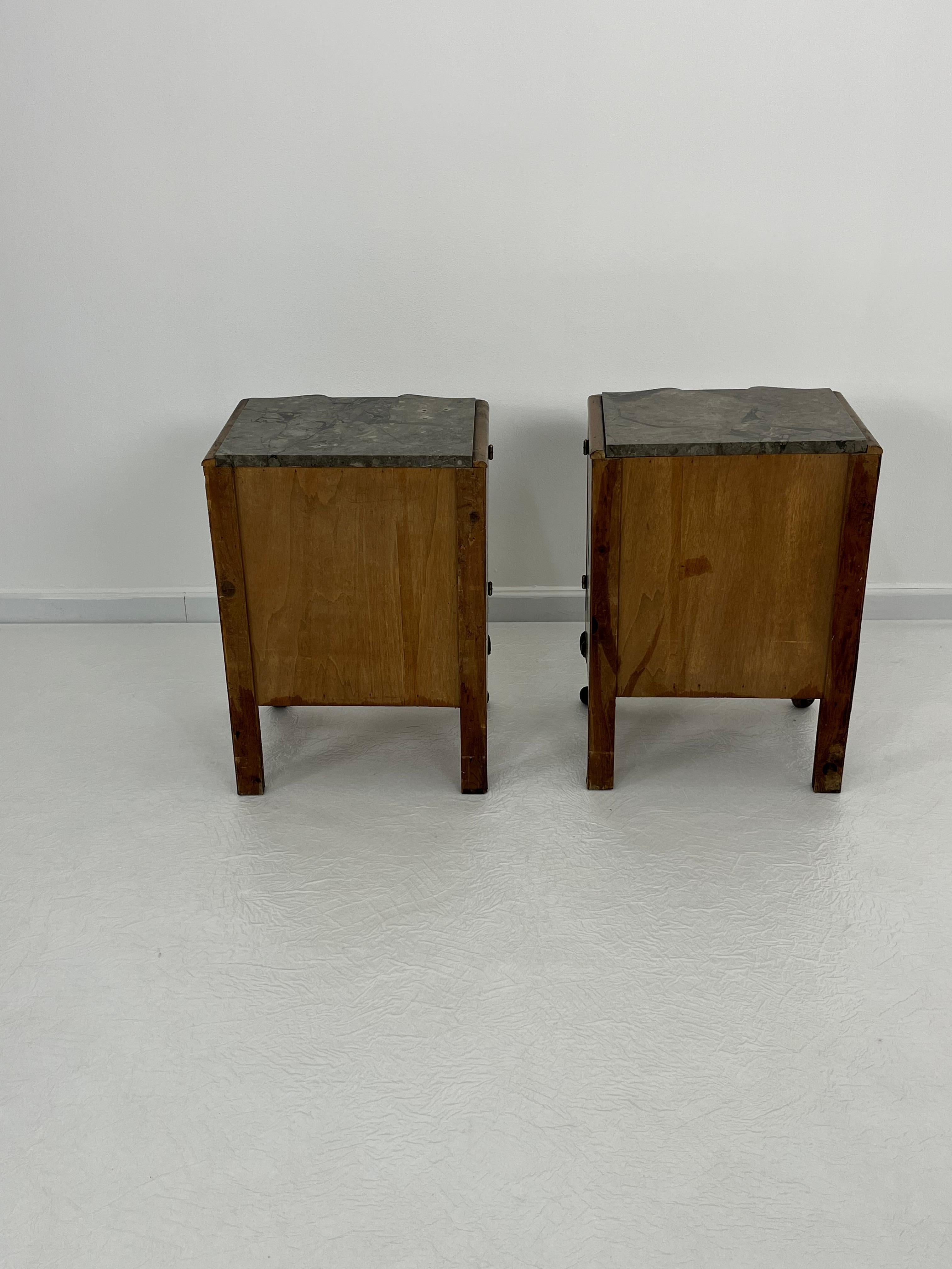 Set of 2 Sicilian Art Deco Night Stands With Marble Top 1940s For Sale 9