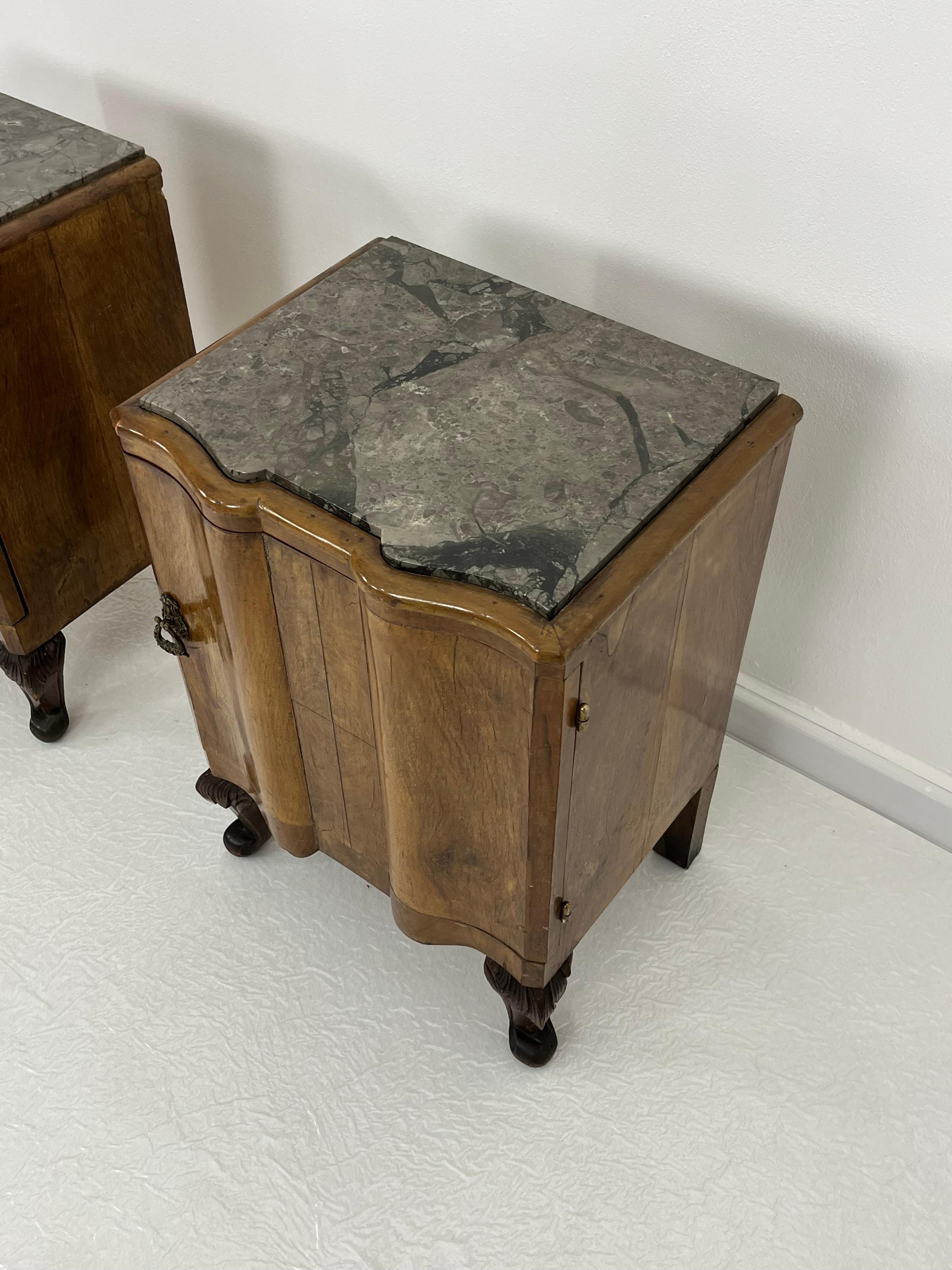 Set of 2 Sicilian Art Deco Night Stands With Marble Top 1940s In Good Condition For Sale In Palermo, IT