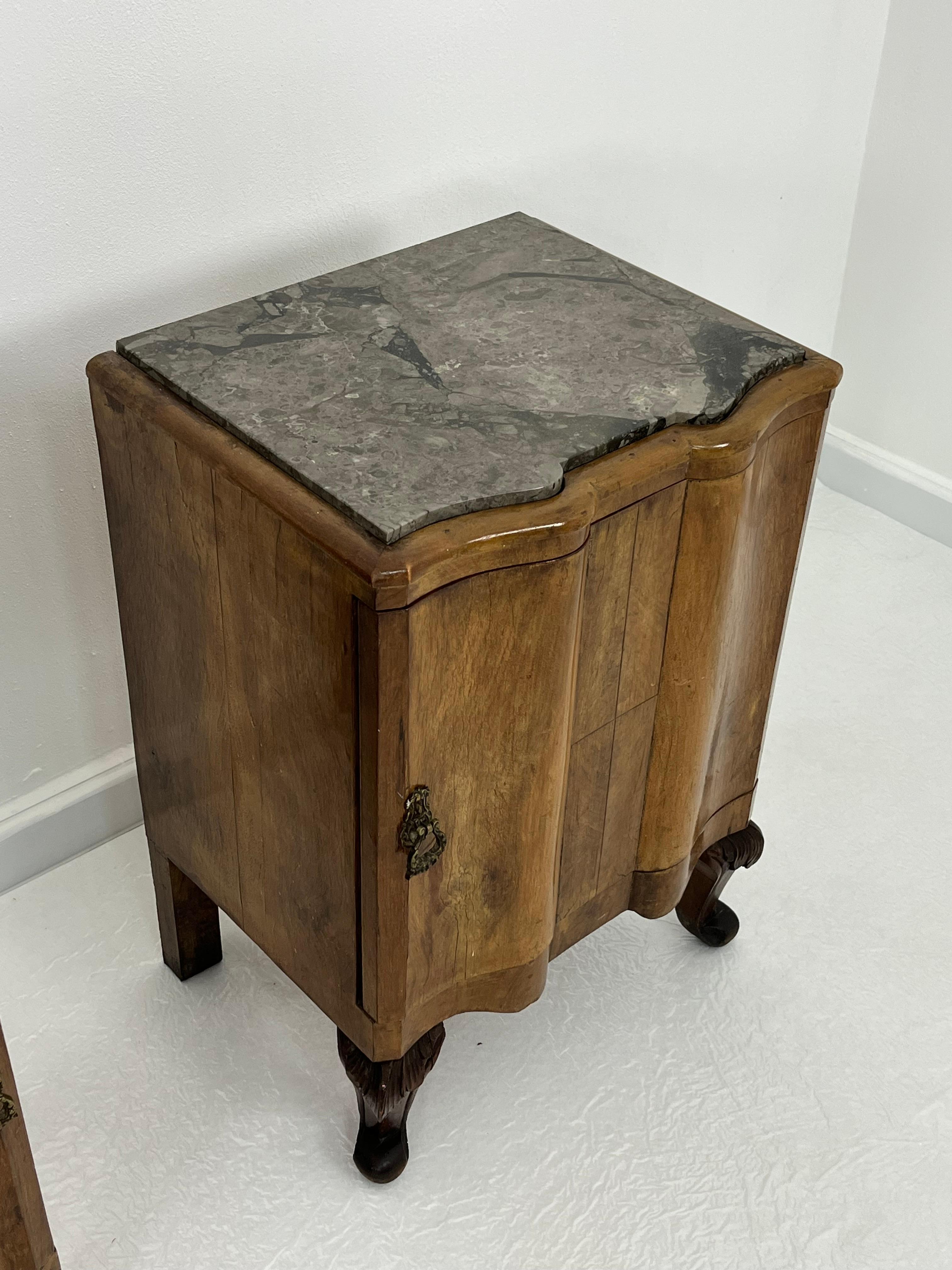 Mid-20th Century Set of 2 Sicilian Art Deco Night Stands With Marble Top 1940s For Sale