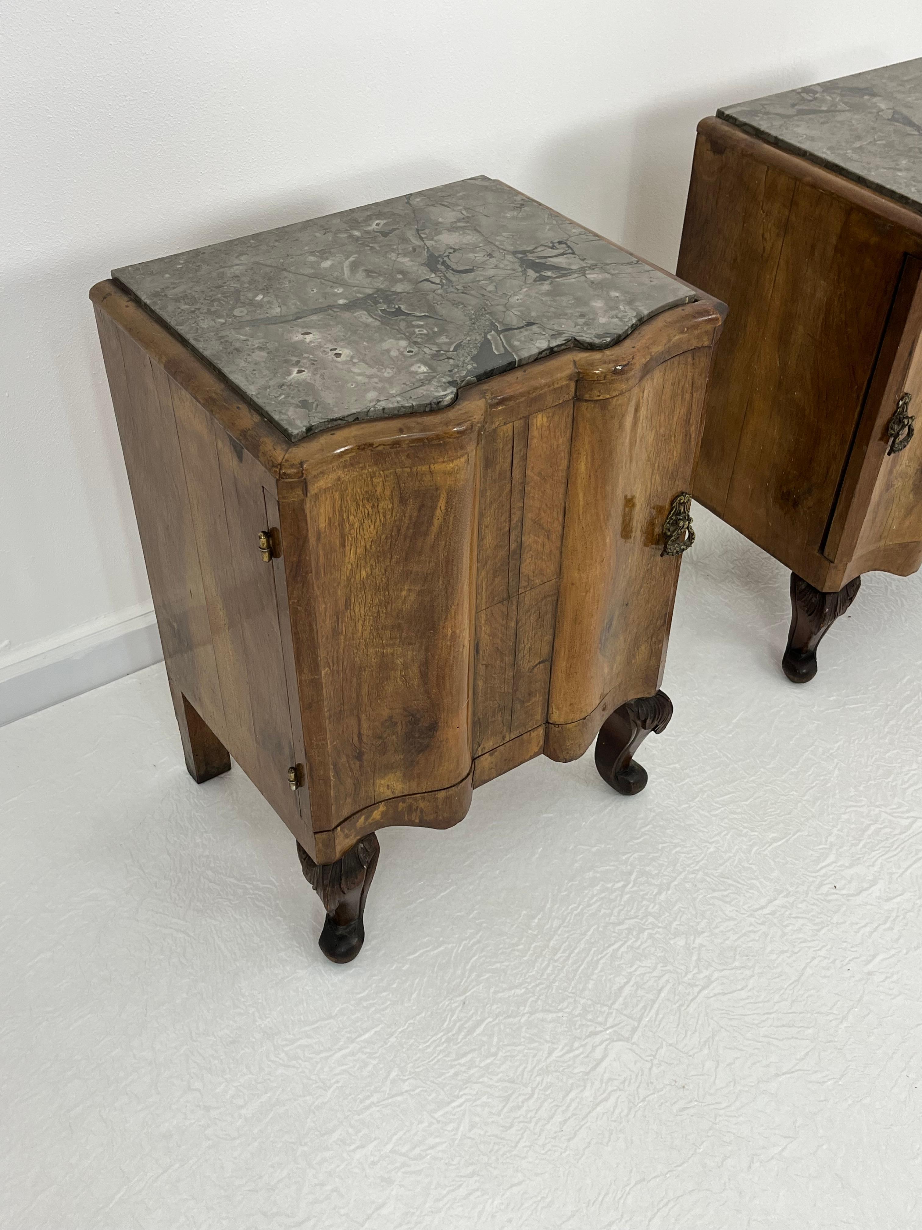 Set of 2 Sicilian Art Deco Night Stands With Marble Top 1940s For Sale 1
