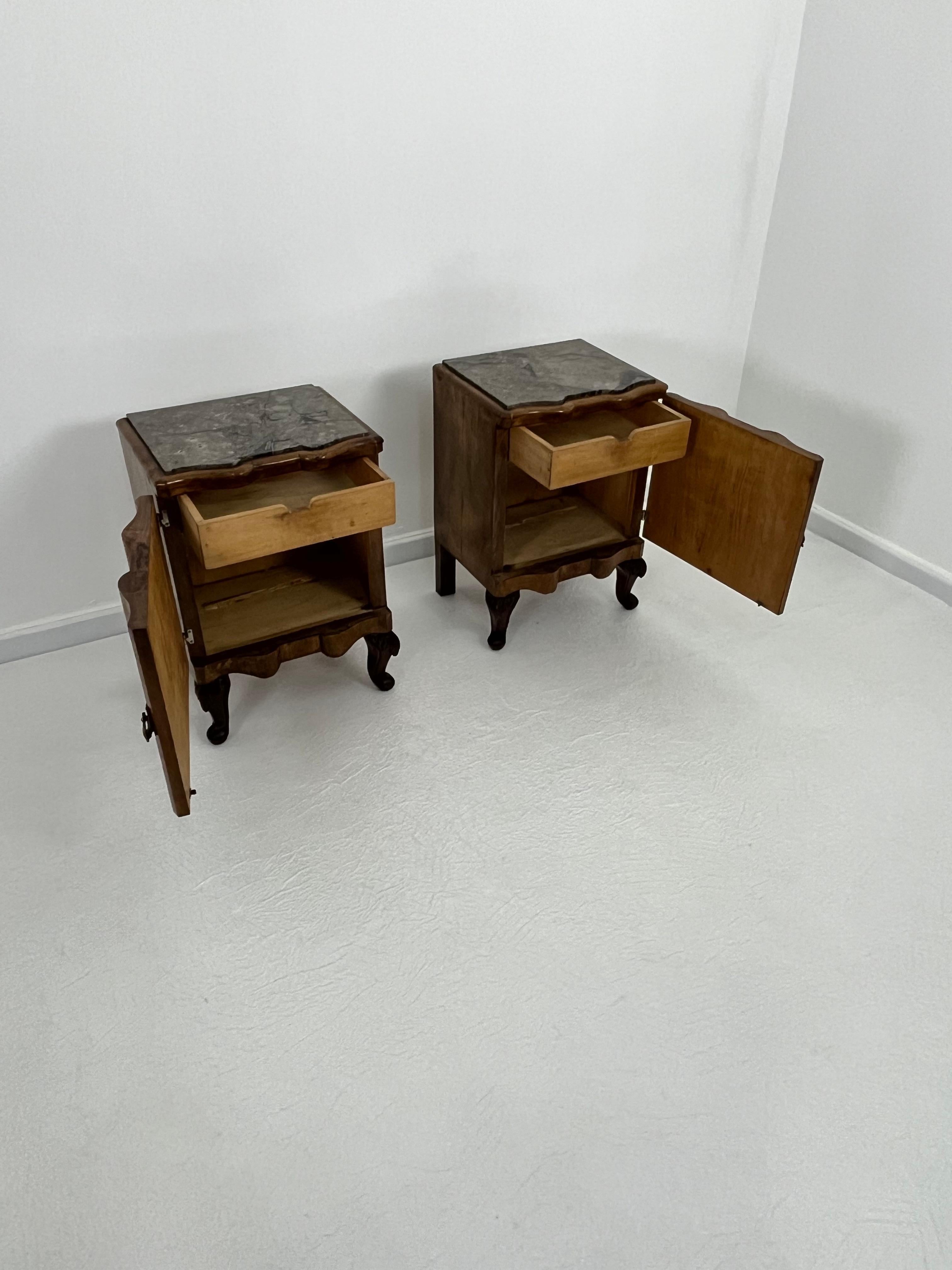 Set of 2 Sicilian Art Deco Night Stands With Marble Top 1940s For Sale 2