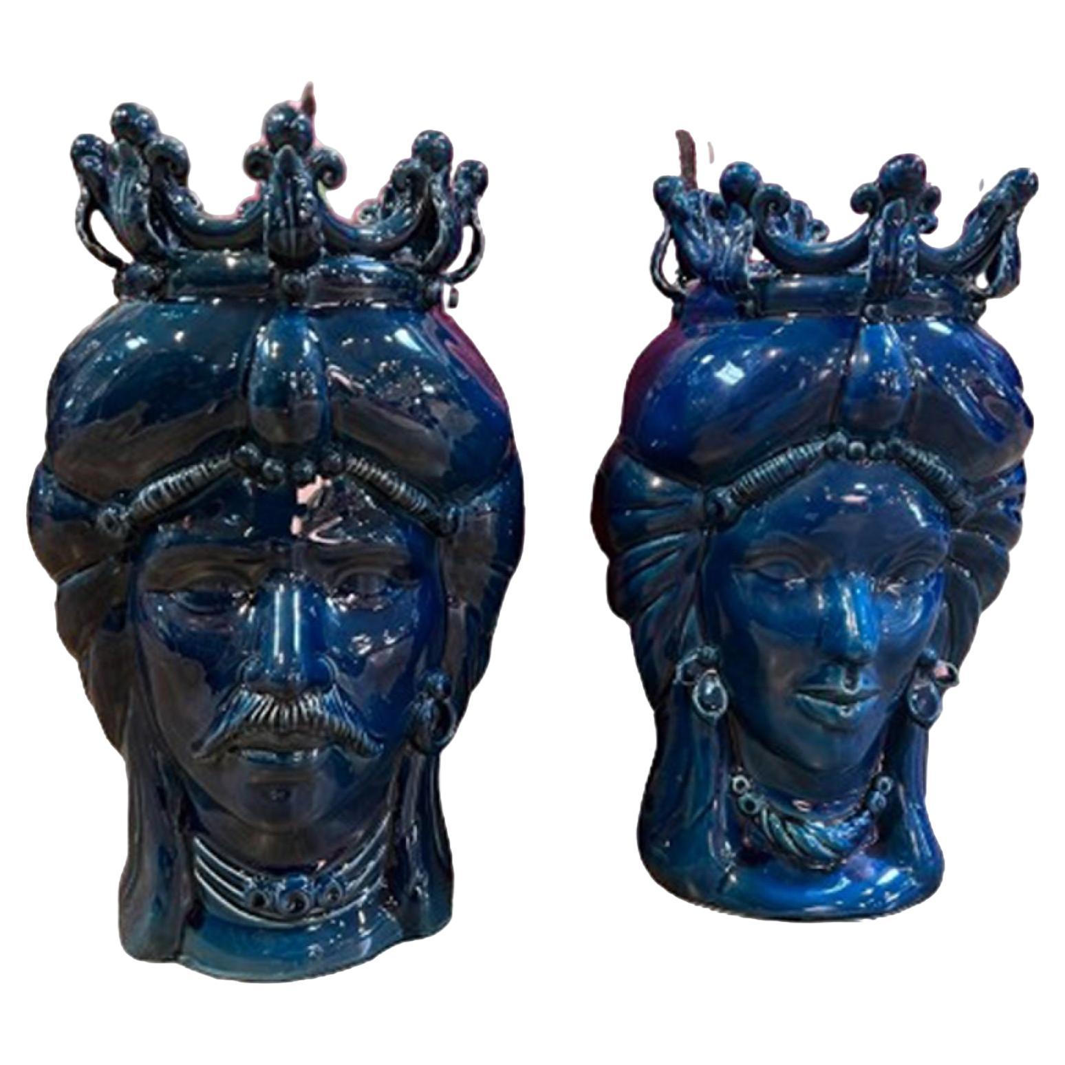 Set of 2 Sicilian Head Planters of King & Queen  For Sale