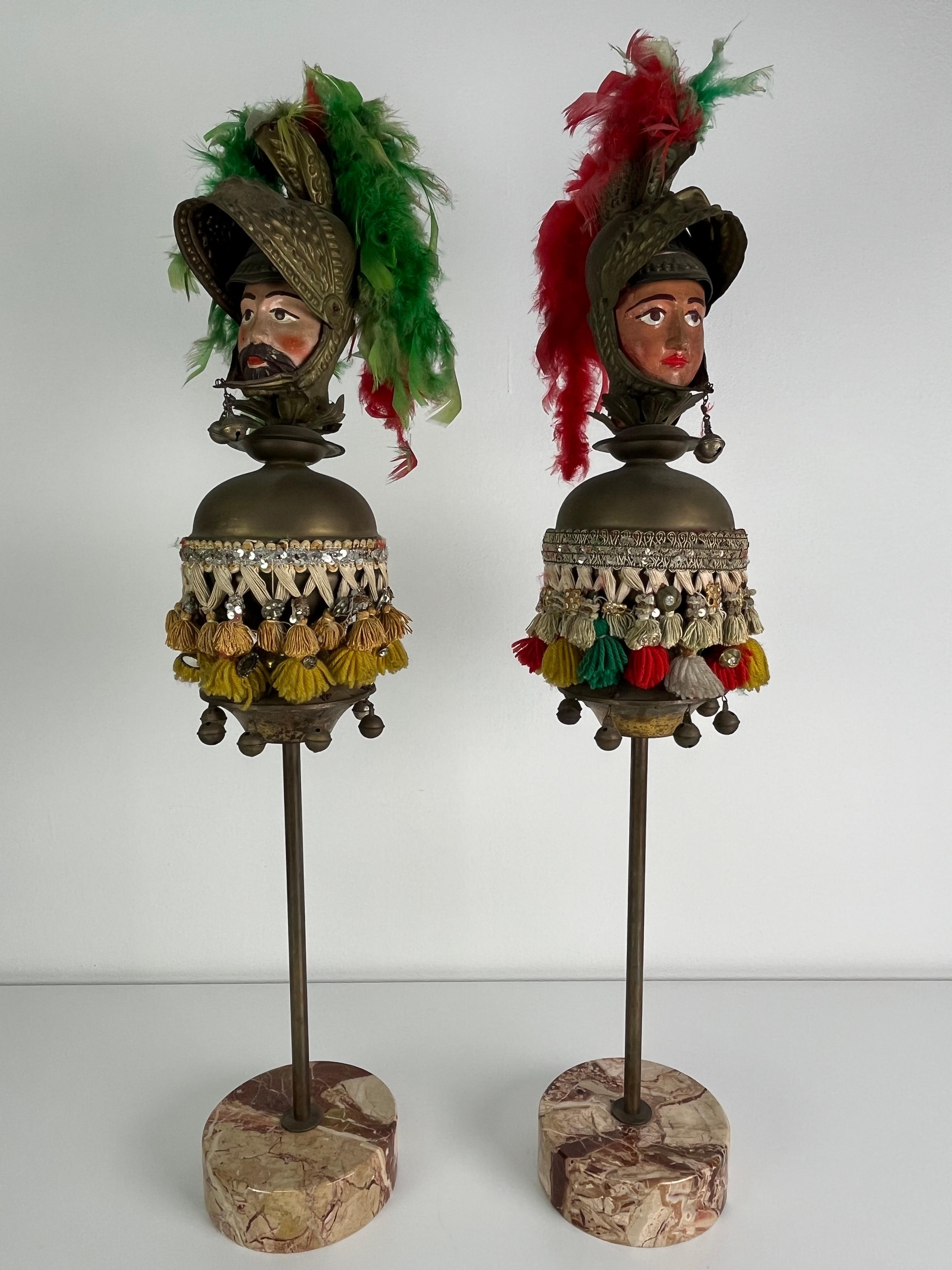 Ensemble de 2 têtes de paladin siciliennes avec base en marbre, années 1940, hauteur 90 cm en vente 7