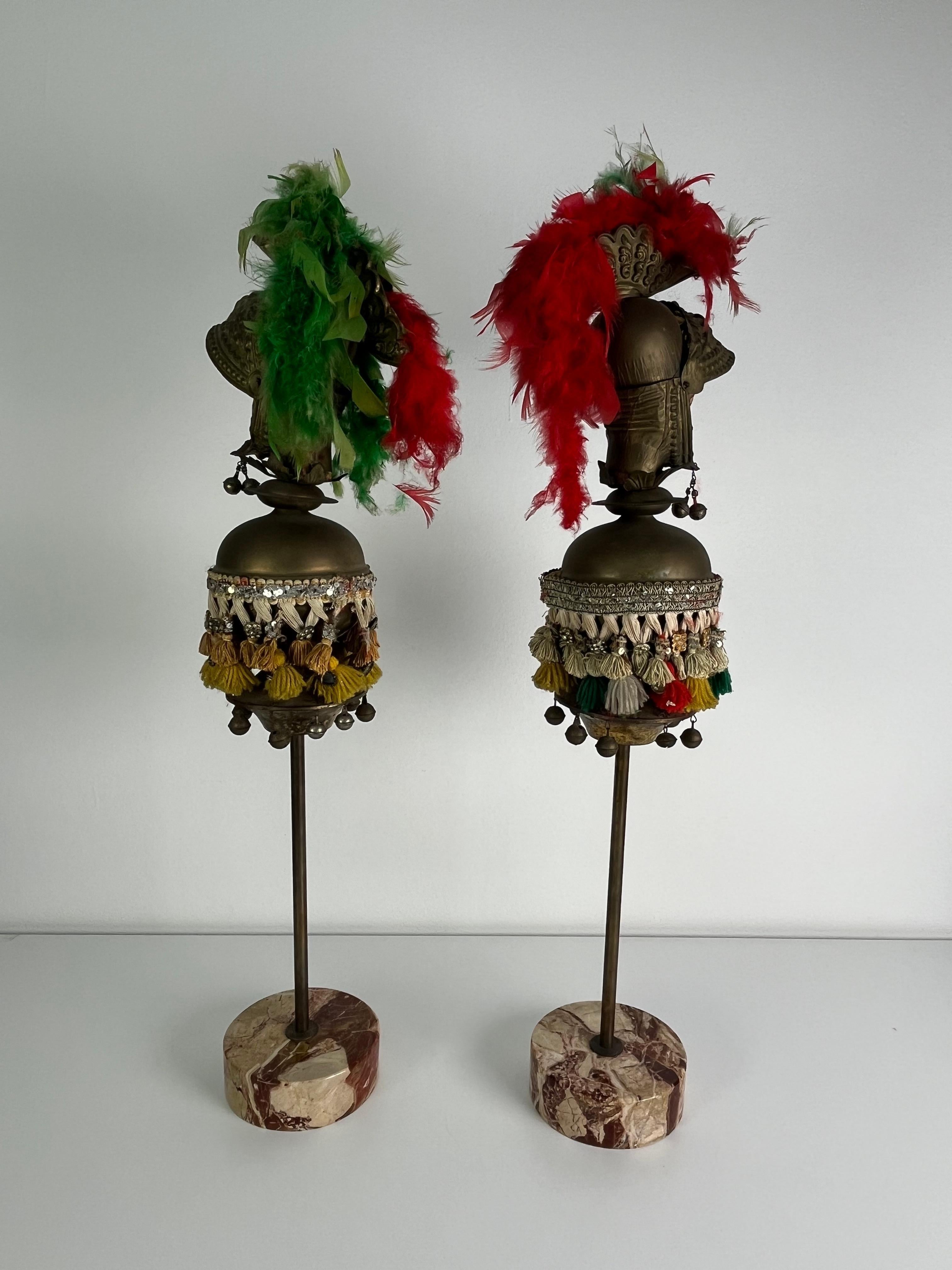 Ensemble de 2 têtes de paladin siciliennes avec base en marbre, années 1940, hauteur 90 cm en vente 8