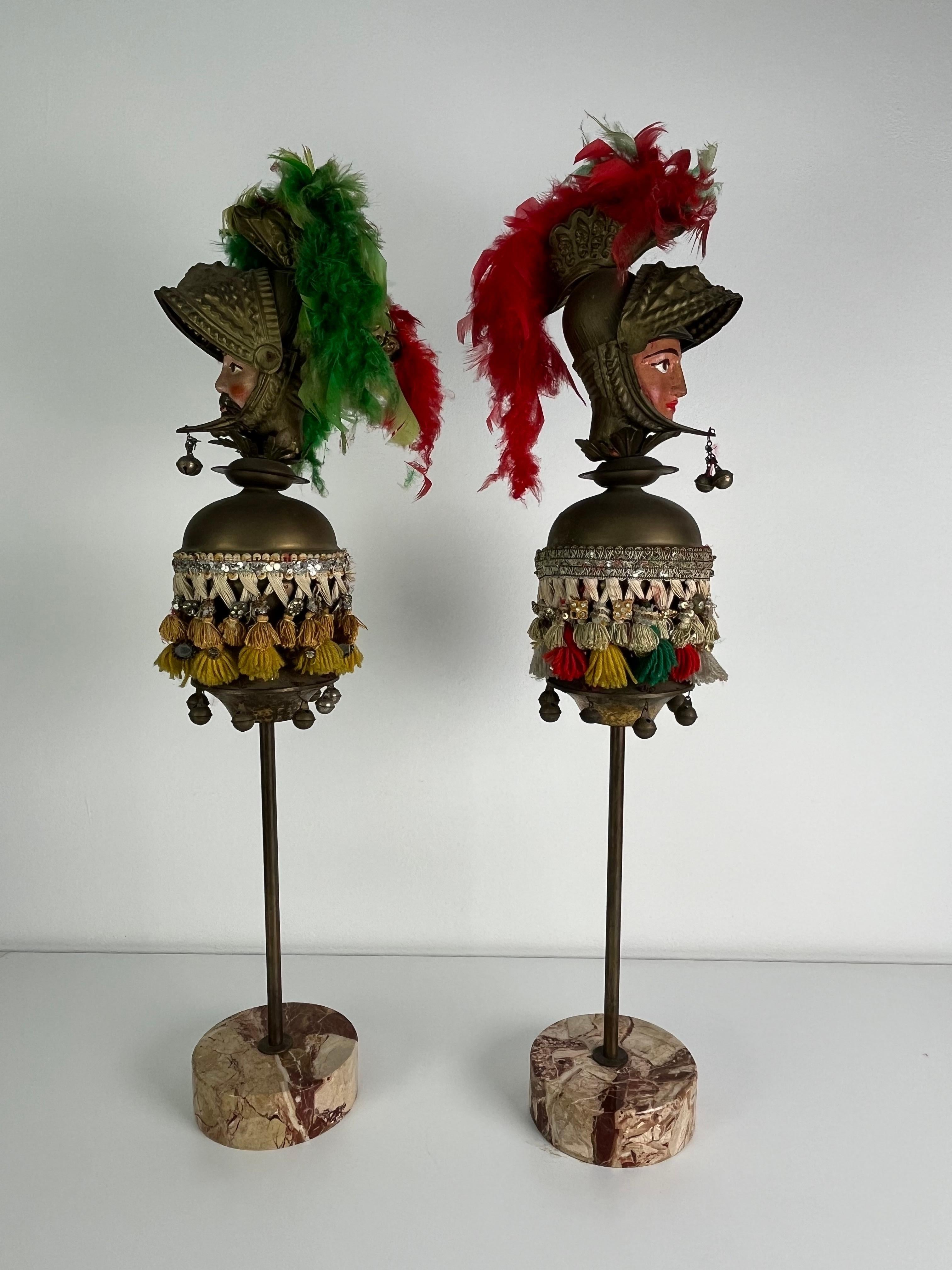 Ensemble de 2 têtes de paladin siciliennes avec base en marbre, années 1940, hauteur 90 cm en vente 9