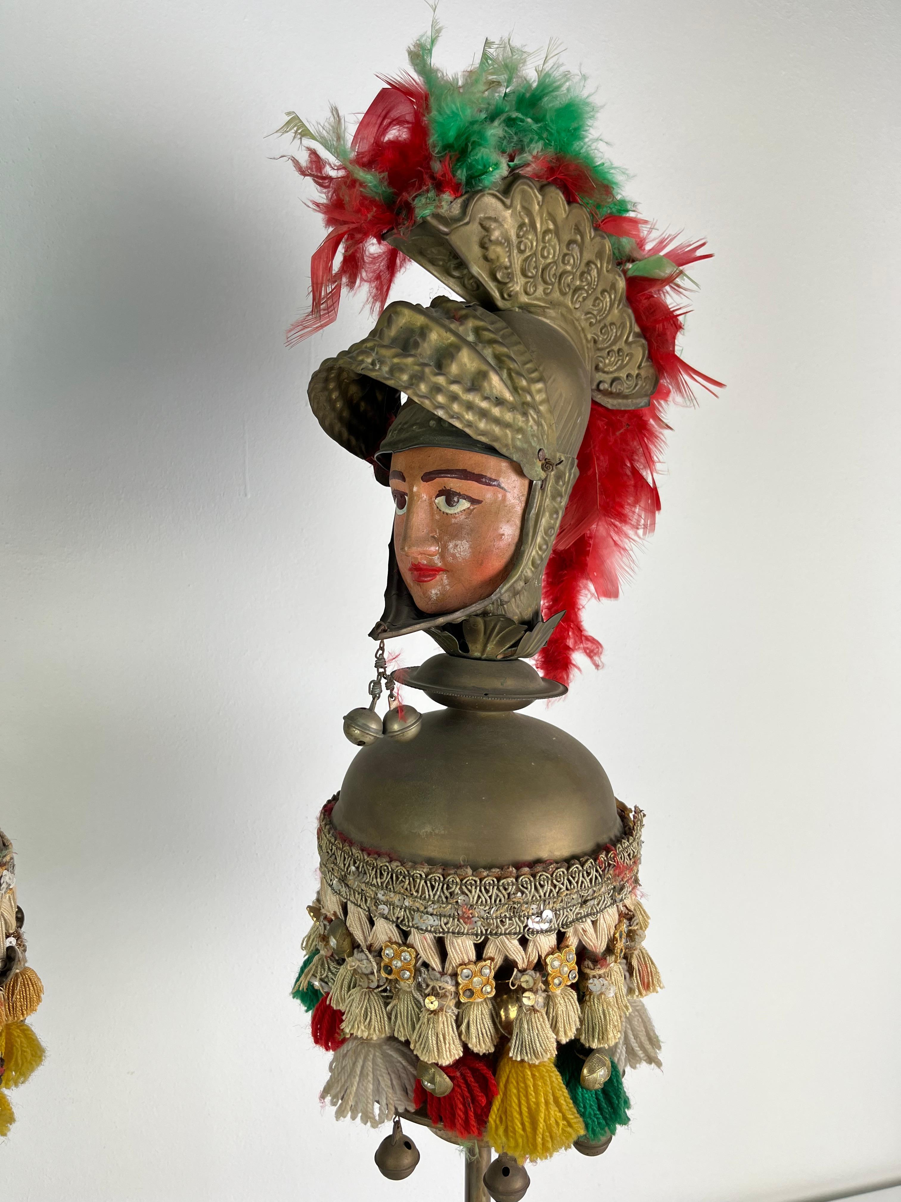 Ensemble de 2 têtes de paladin siciliennes avec base en marbre, années 1940, hauteur 90 cm en vente 12