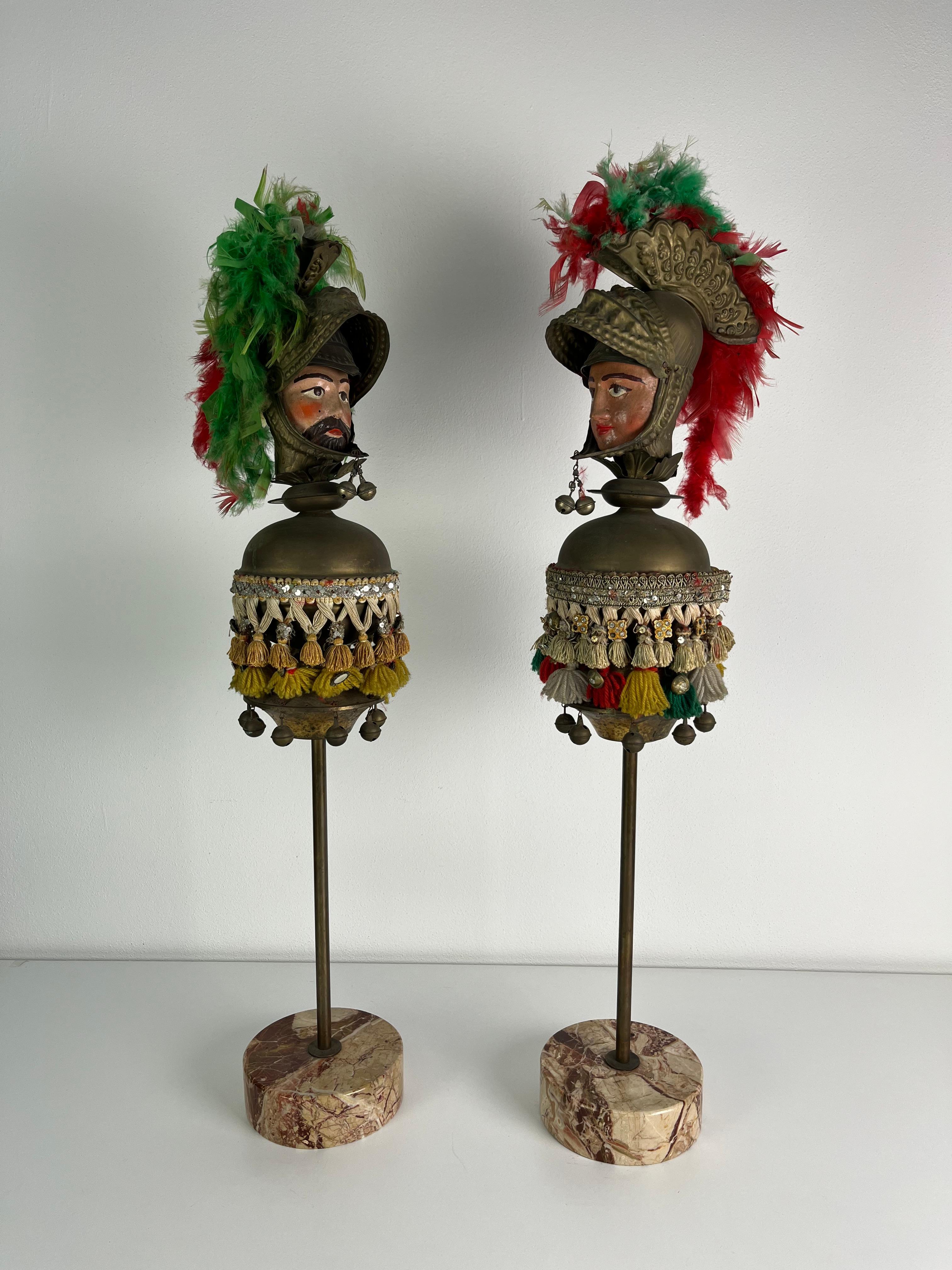 Ensemble de 2 têtes de paladin siciliennes avec base en marbre, années 1940, hauteur 90 cm en vente 13