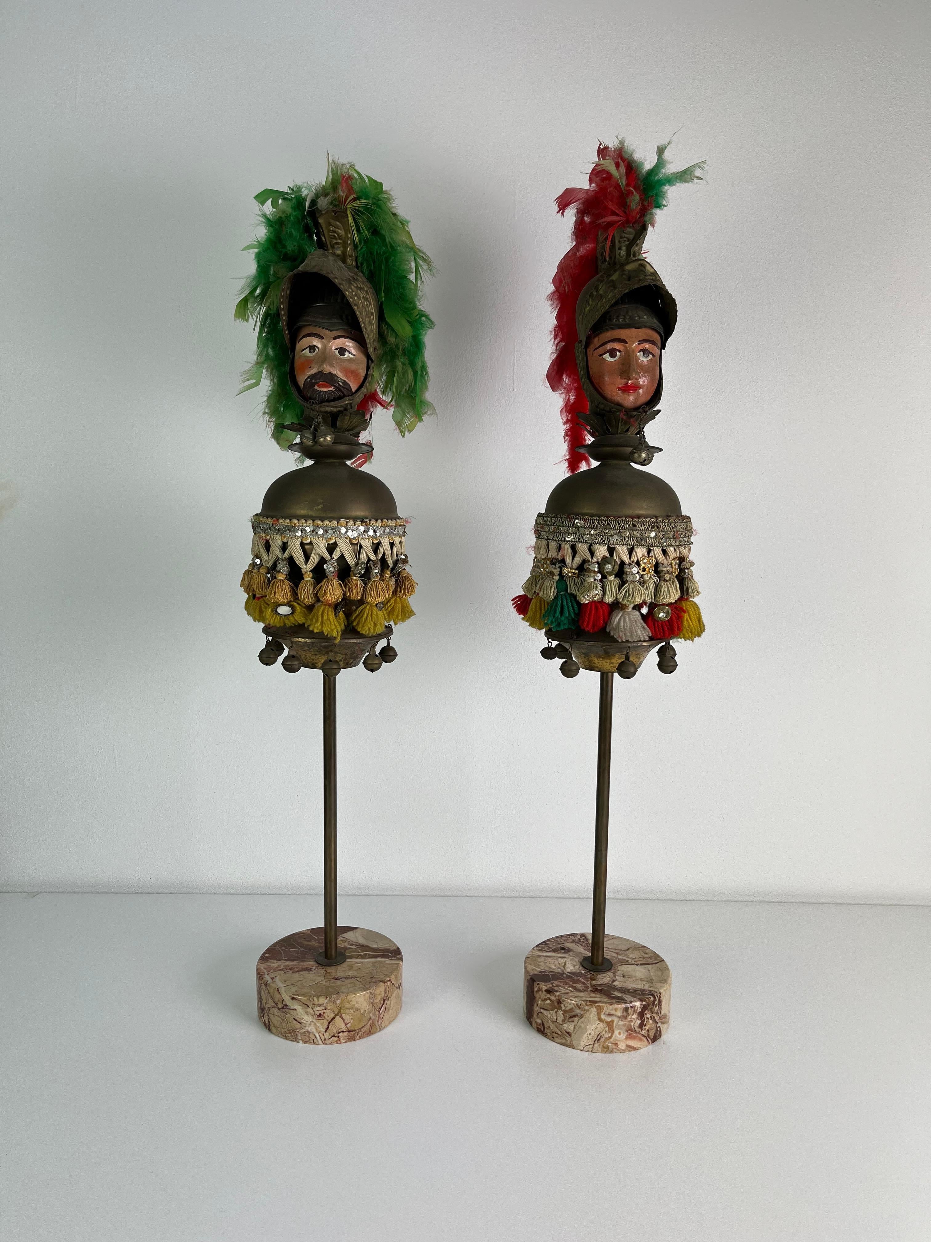 Ensemble de 2 têtes de paladin siciliennes avec base en marbre, années 1940, hauteur 90 cm en vente 14