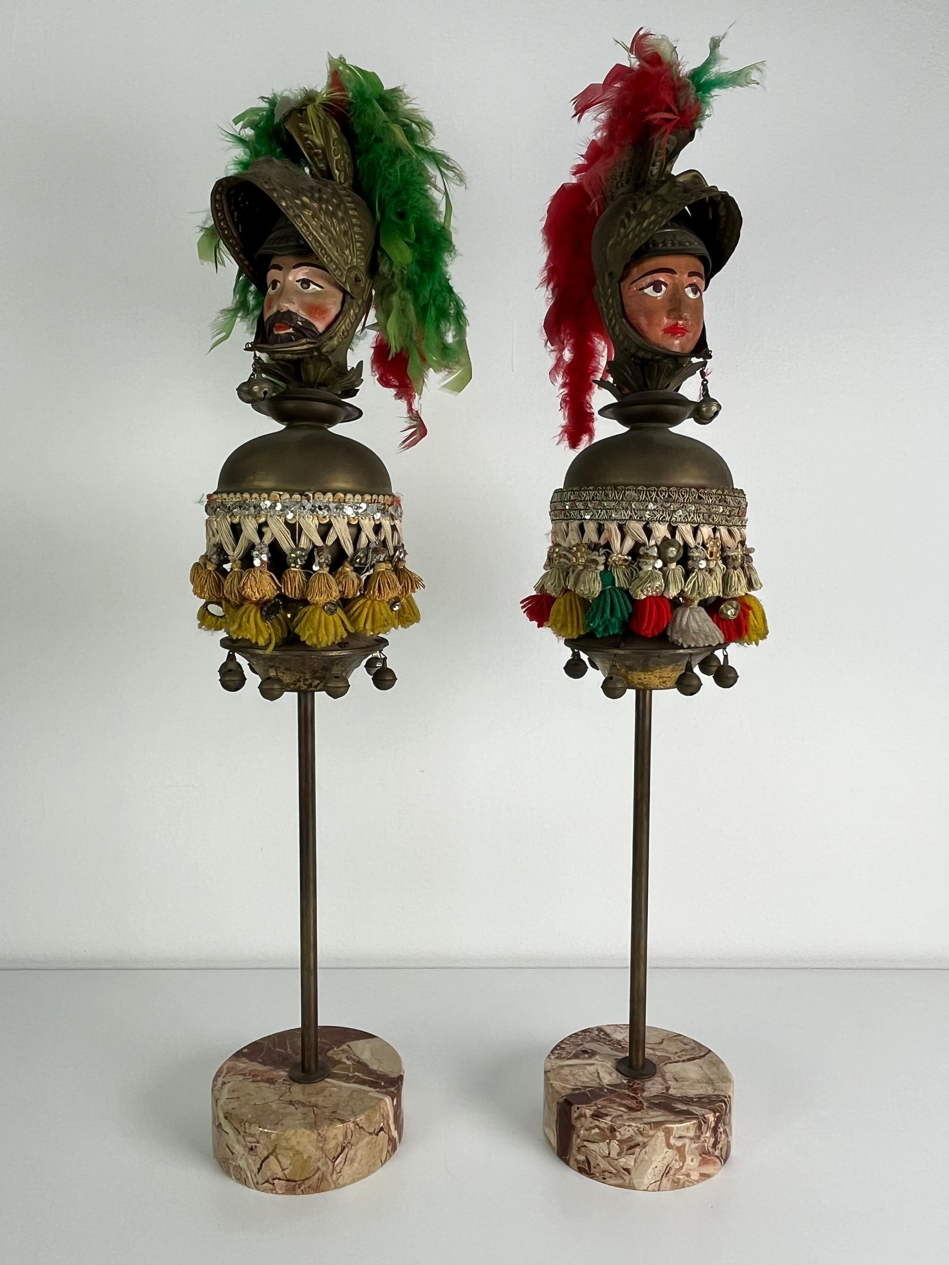 Ensemble de 2 têtes de paladin siciliennes avec base en marbre, années 1940, hauteur 90 cm en vente 2