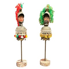 Set of 2 Sicilian Paladin Heads with marble base, 1940s, height 90 cm