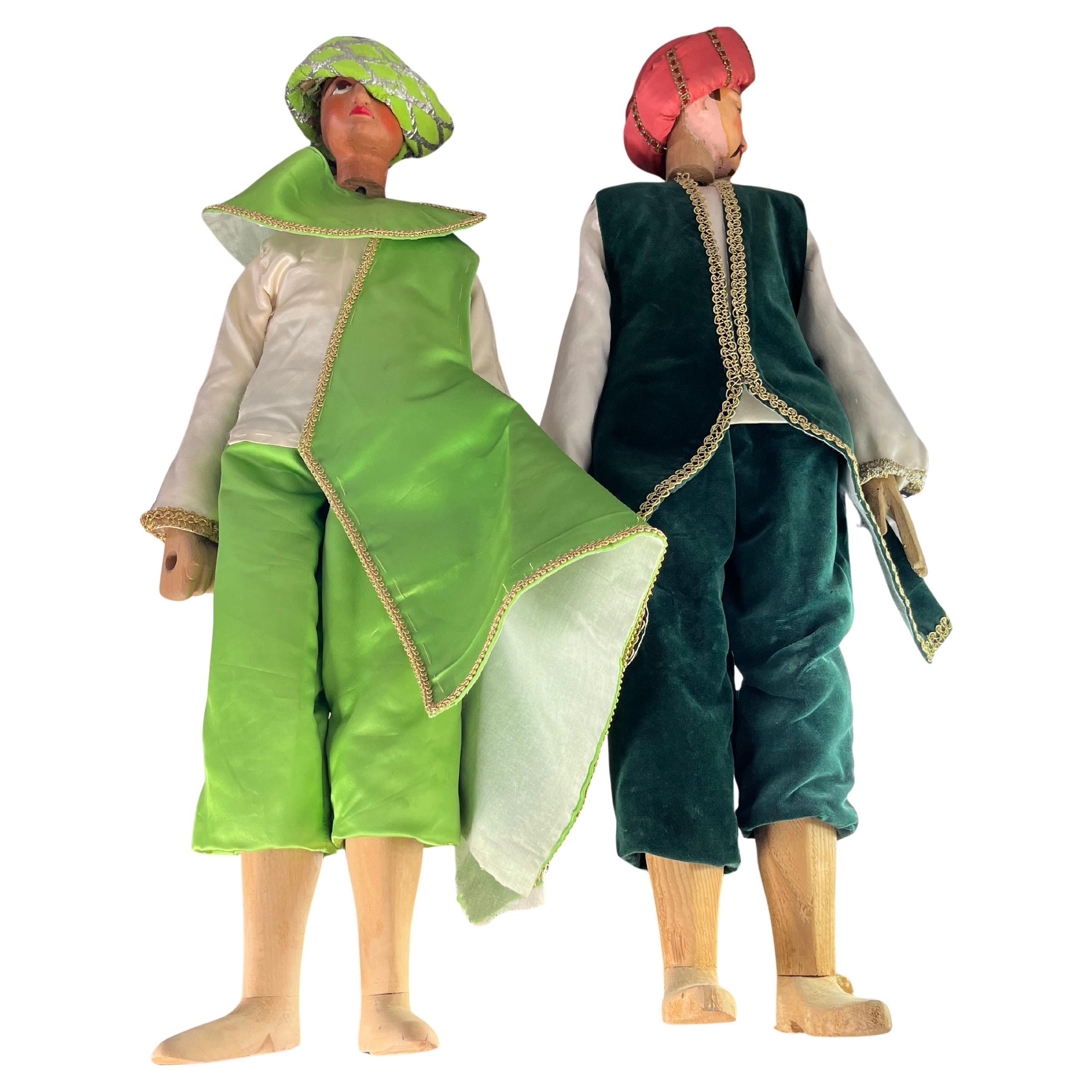 Set von 2 Sizilianischen Puppen „Marionette-Theater“ Höhe 83 cm (125 cm), 1960er Jahre