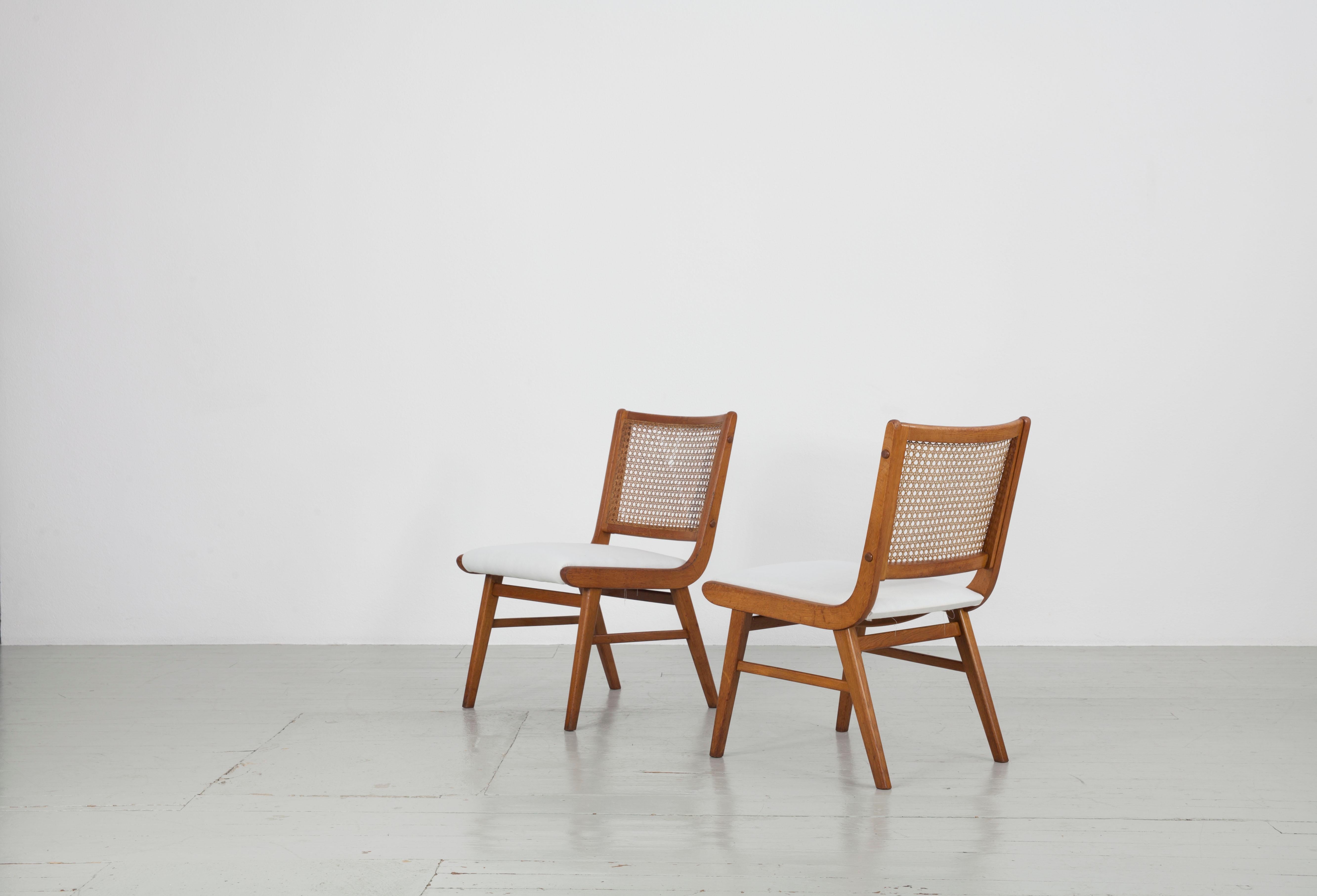Set of 2 Sidechairs with Viennese Wicker, 1950's For Sale 3