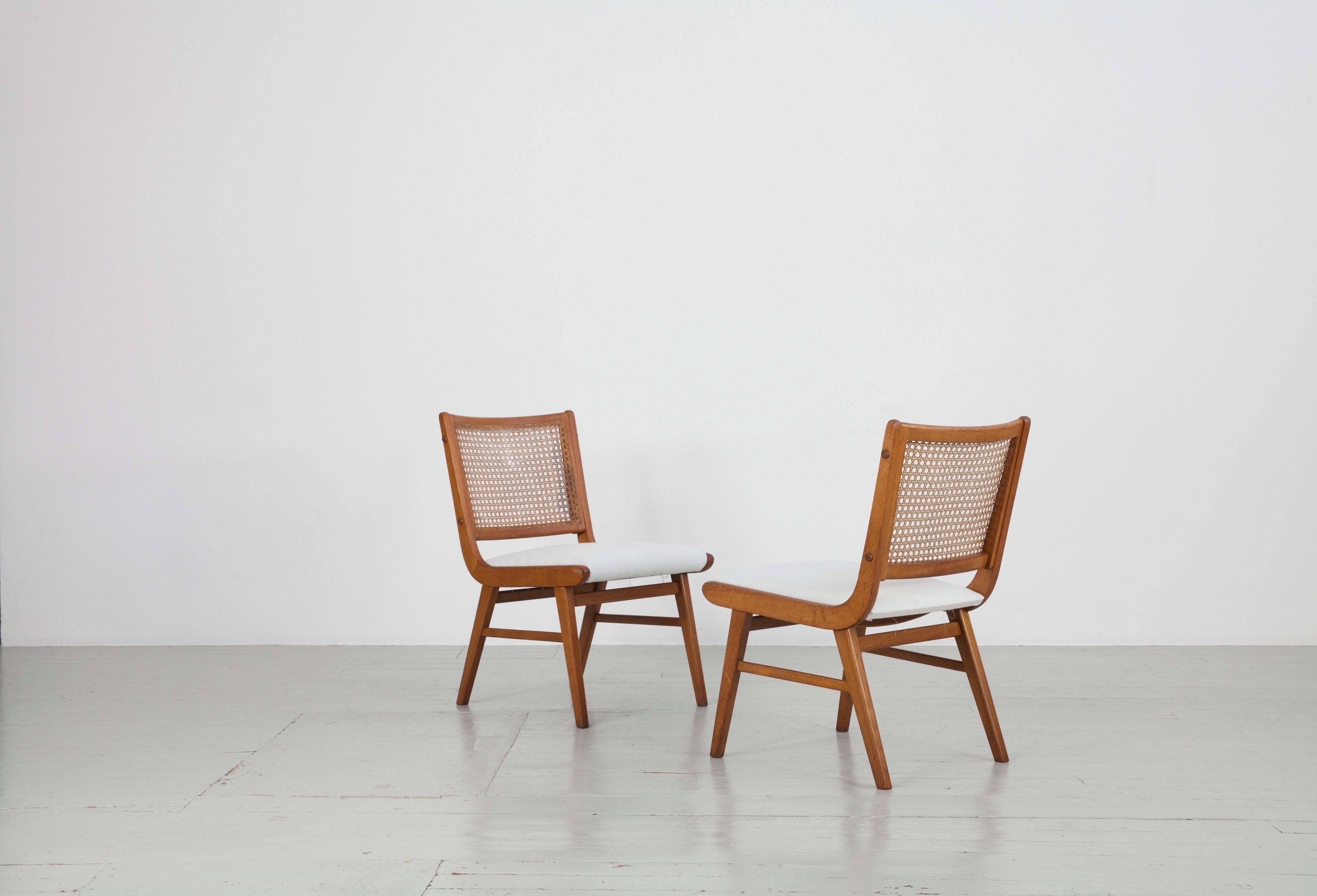 Set of 2 Sidechairs with Viennese Wicker, 1950's For Sale 4