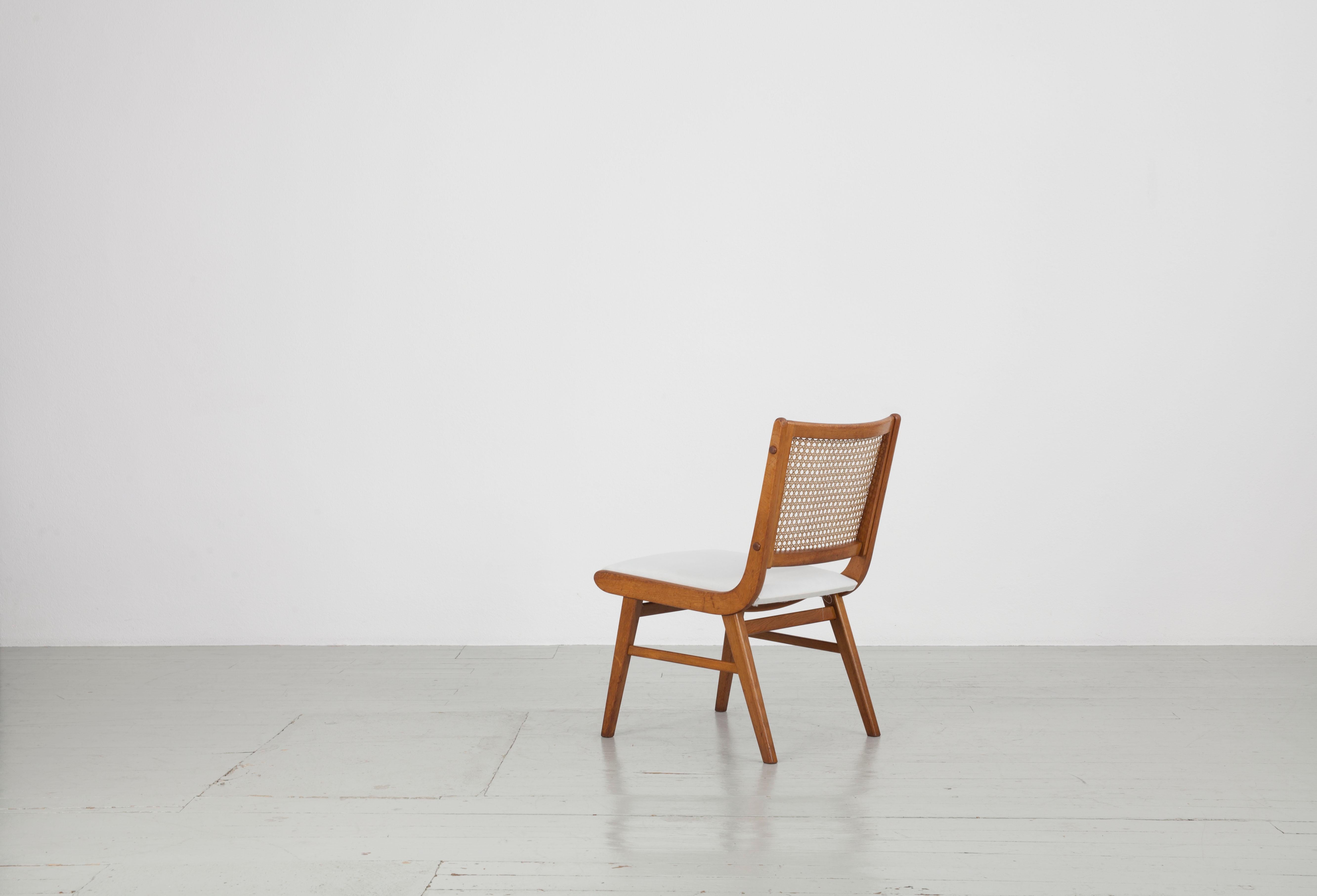 Beech Set of 2 Sidechairs with Viennese Wicker, 1950's For Sale