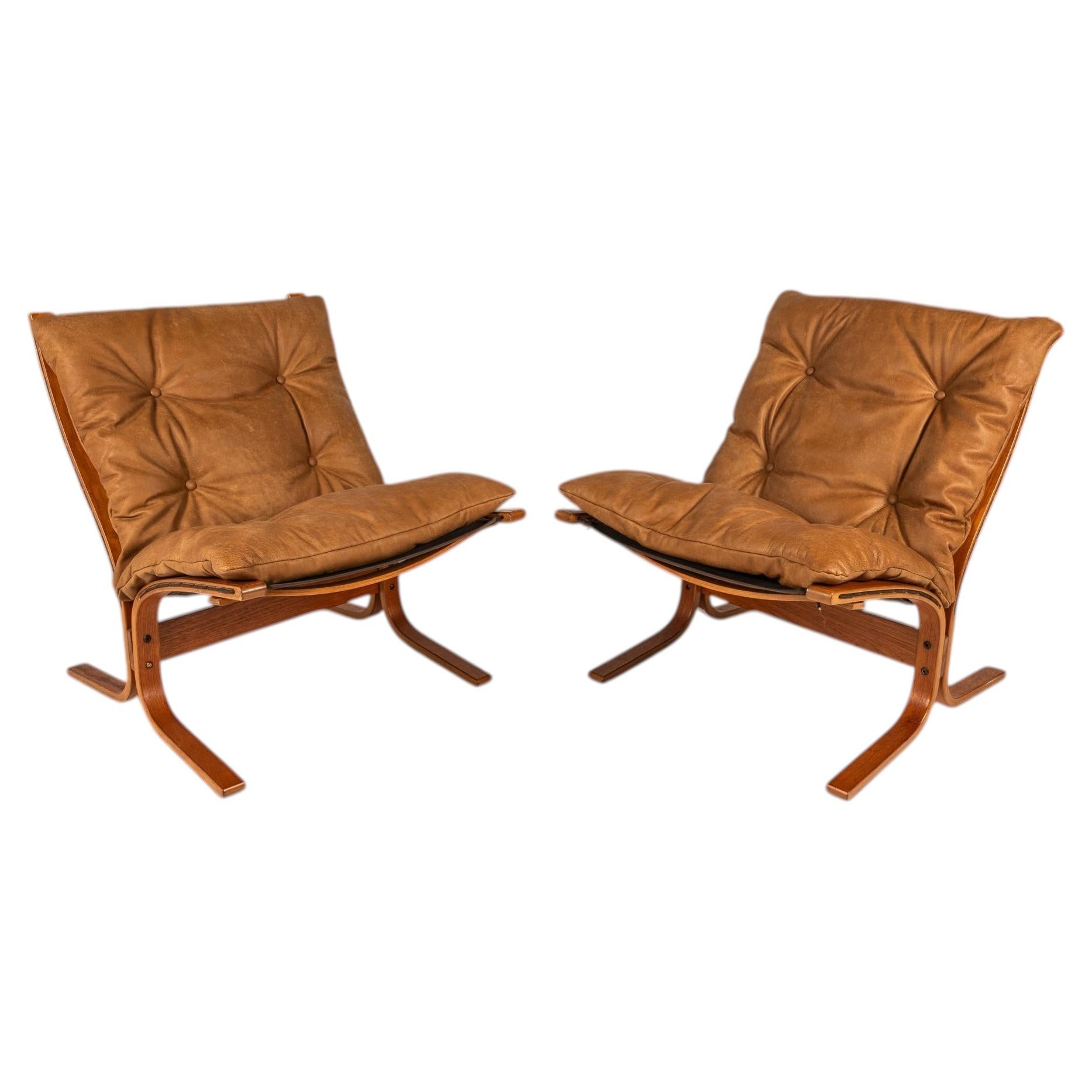 Set of 2 "Siesta" Chairs in Leather, Igmar Relling for Westnofa, Norway, 1970's