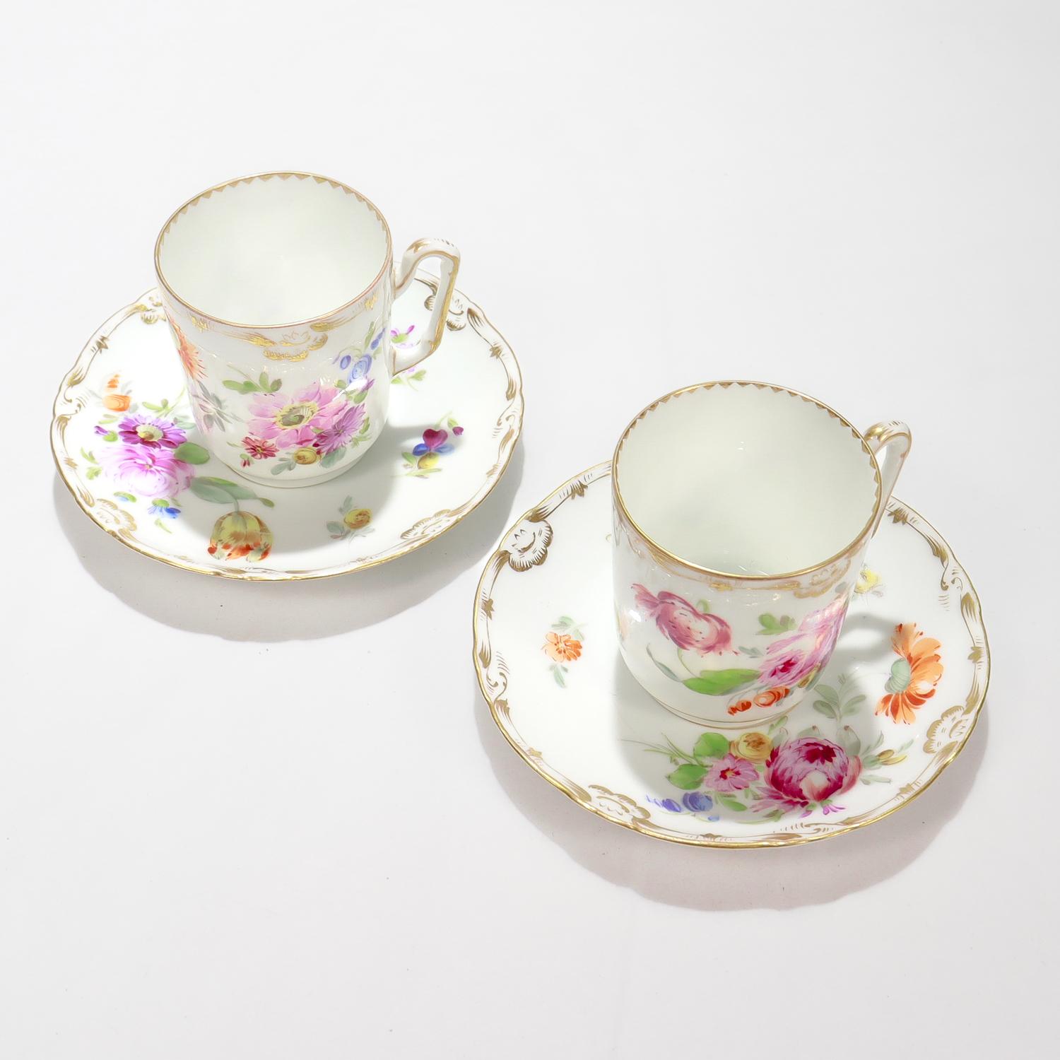 Juego de 2 tazas y platillos de porcelana de Dresden Porcelain firmados por Richard Klemm en venta 3