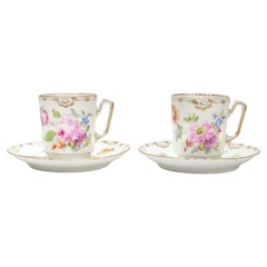 Set of 2 Signed Richard Klemm Dresden Porcelain Demitasse Cups & Saucers