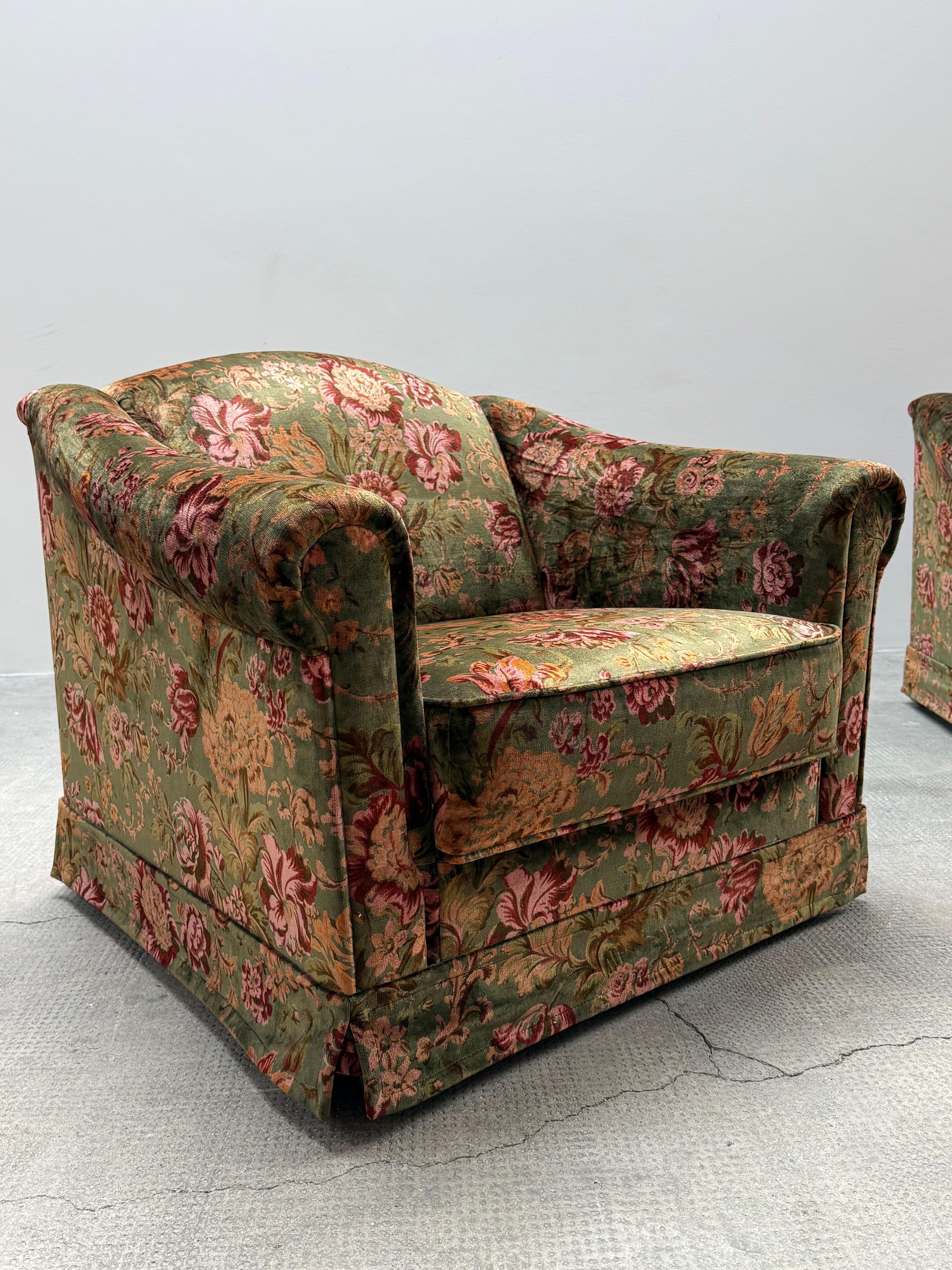 ENSEMBLE DE 2 FAUTEUIL EN SILK VELVET FLORAL, ITALIE 1960s en vente 2