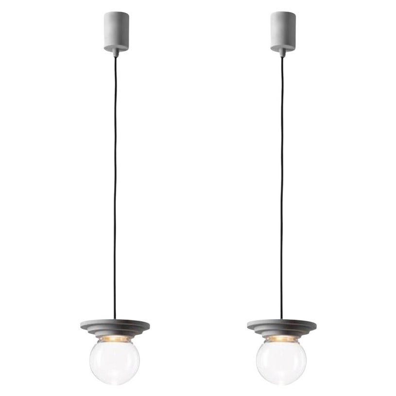 Ensemble de 2 lampes à suspension à boules Stratos en argent et transparent par Dechem Studio