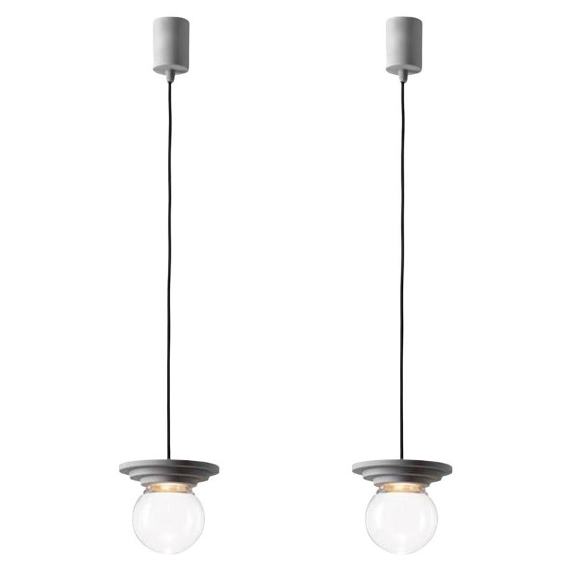 Ensemble de 2 lampes à suspension à boules Stratos en argent et transparent par Dechem Studio