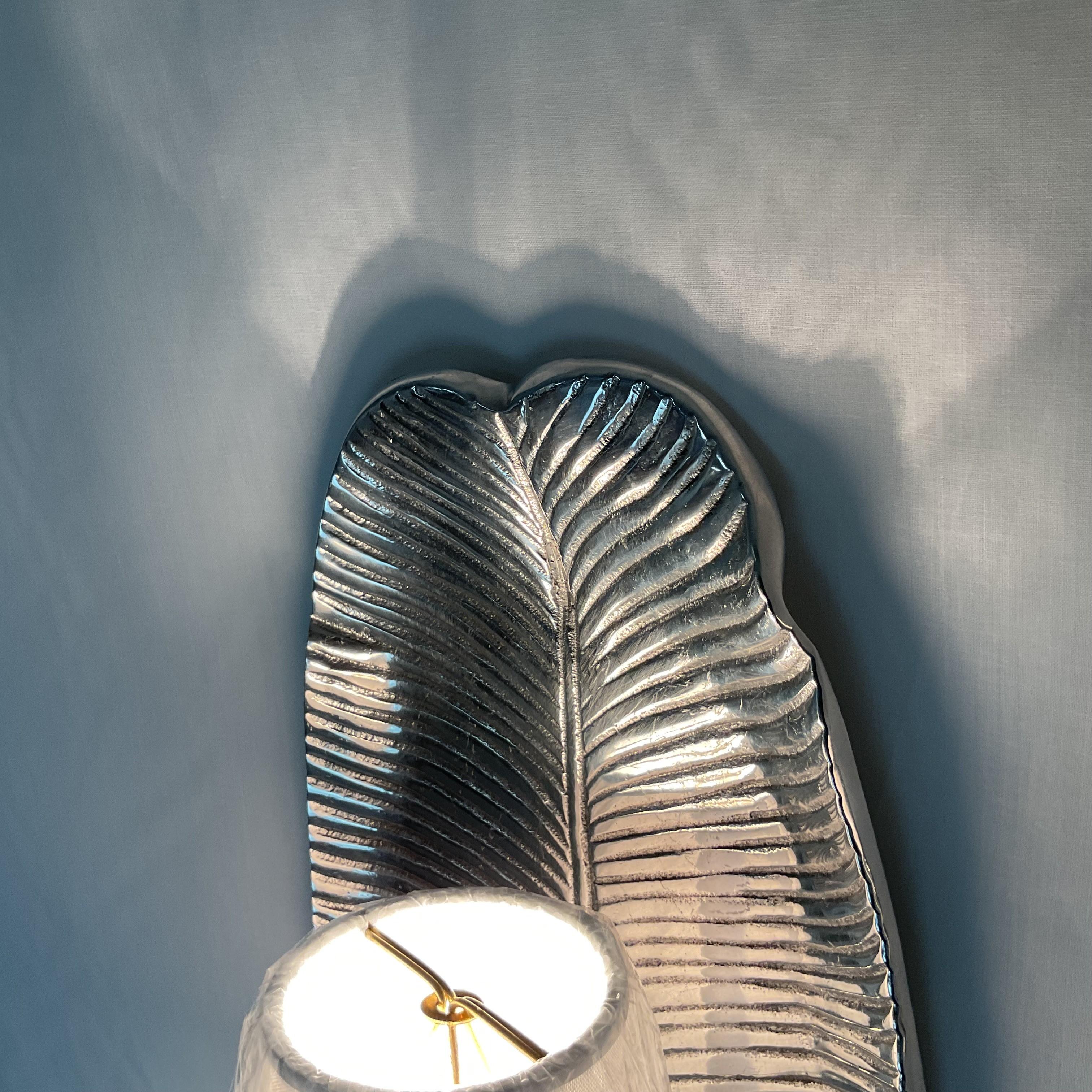 American Set of 2 Silver Leaf Wall Sconces-Modern Glam Lighting For Sale