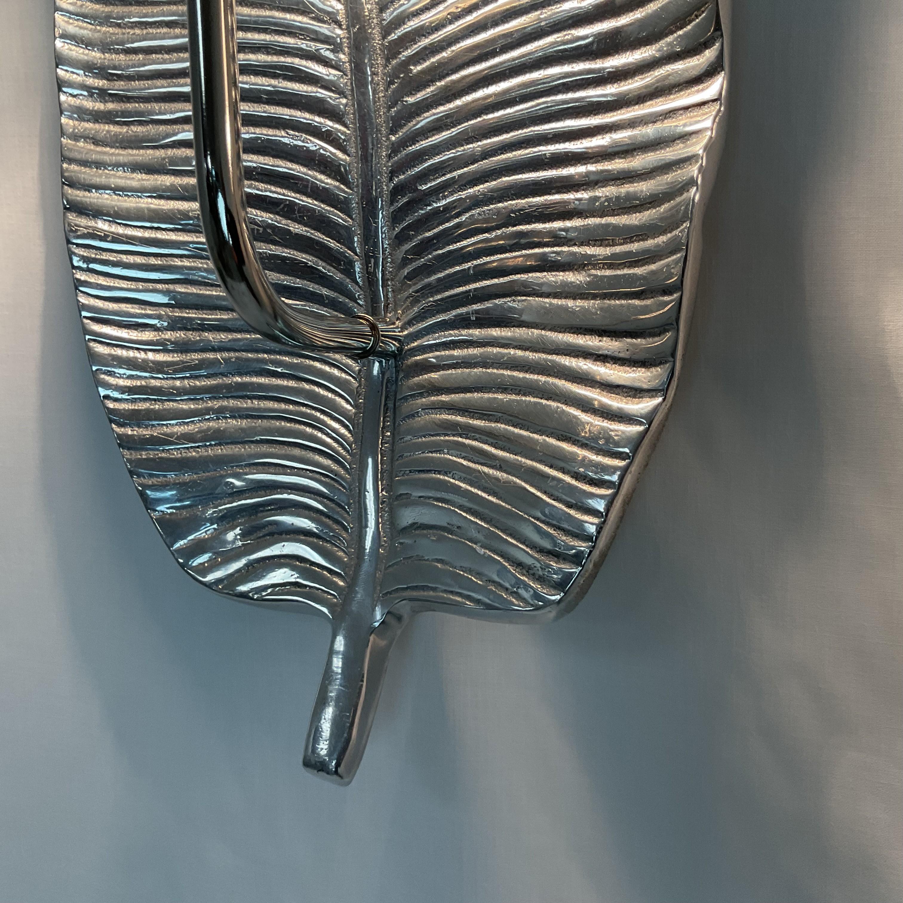 Set of 2 Silver Leaf Wall Sconces-Modern Glam Lighting For Sale 3