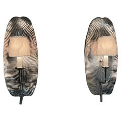 Set of 2 Silver Leaf Wall Sconces-Modern Glam Lighting