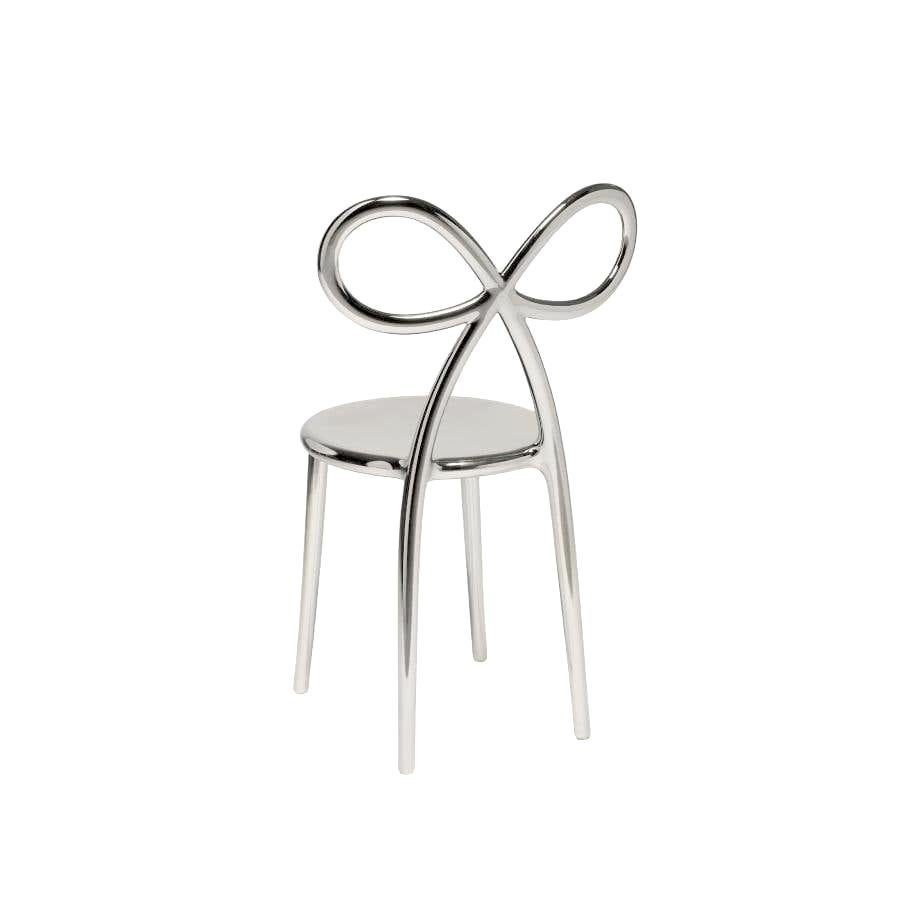 Contemporary Set of 2 Silver Metallic Ribbon Chairs by Nika Zupanc, Made in Italy