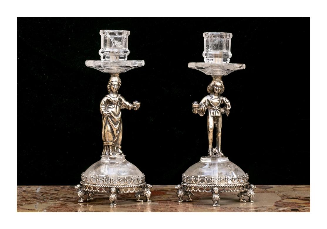 Set di 2 candelabri in cristallo di rocca montati in argento in vendita 8