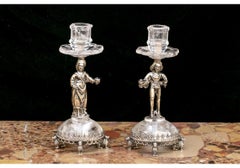 Set Of 2 Silver Mounted Rock Crystal Candlesticks