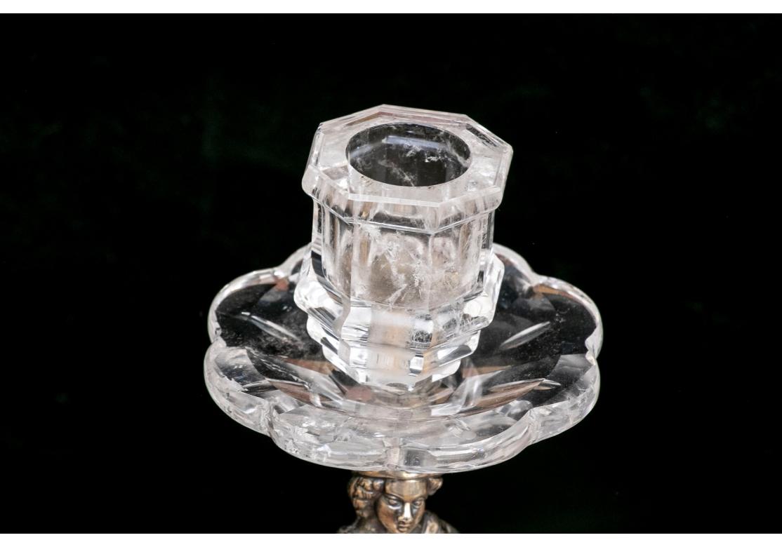 Argento Set di 2 candelabri in cristallo di rocca montati in argento in vendita
