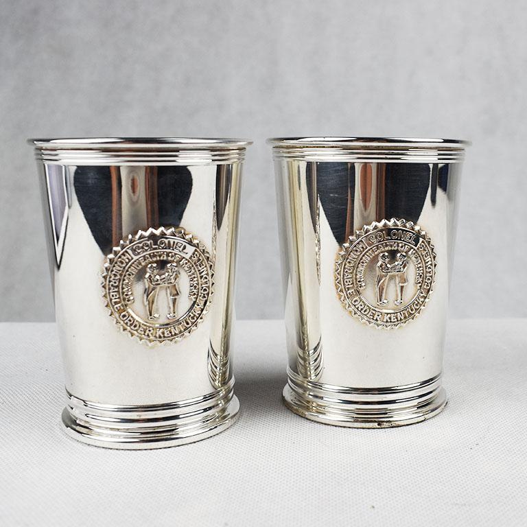 Set of 2 Silver Plate Engraved Kentucky Colonels Mint Julep Cups 1982, a Pair 4
