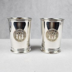 Set of 2 Silver Plate Engraved Kentucky Colonels Mint Julep Cups 1982, a Pair