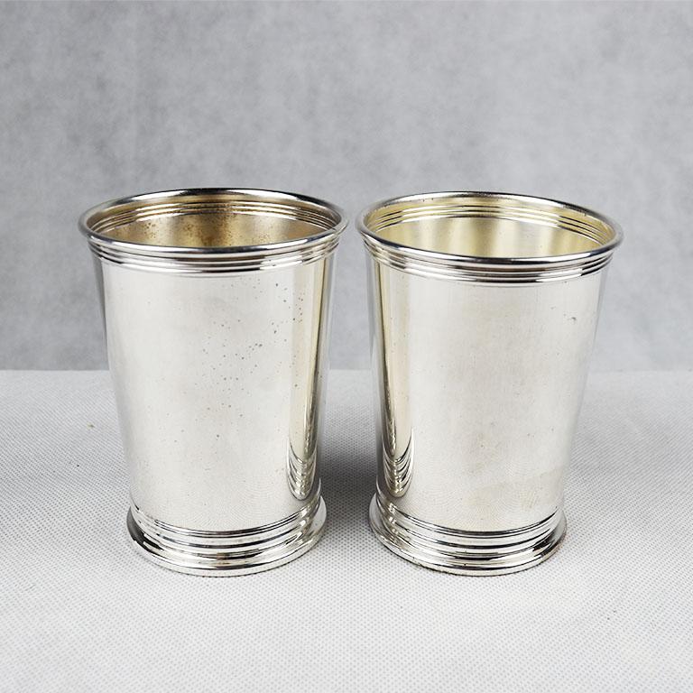 Set of 2 Silver Plate Engraved Kentucky Colonels Mint Julep Cups 1982, a Pair 2