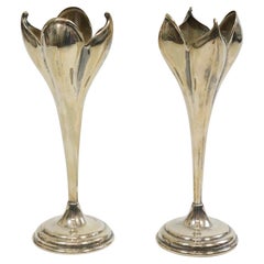 Set of 2 Silver Vases, Crocus Shaped, Art Nouveau Style, 1960s