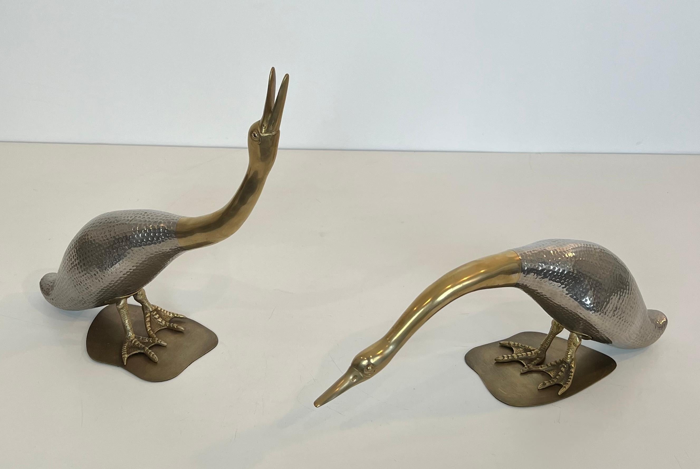 Set of 2 Silvered and Brass Ducks For Sale 6