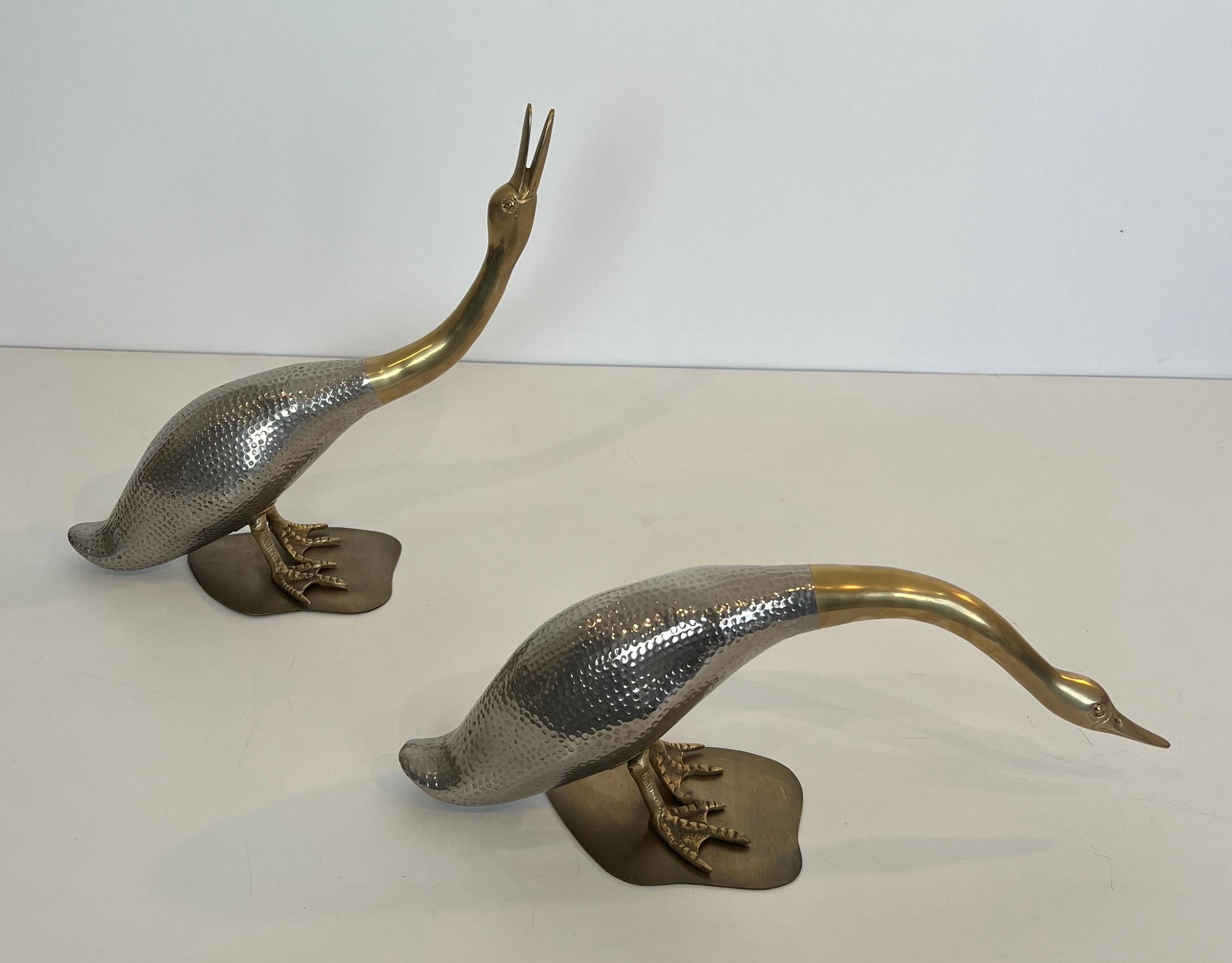 Set of 2 Silvered and Brass Ducks For Sale 8