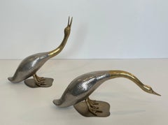 Set of 2 Silvered and Brass Ducks