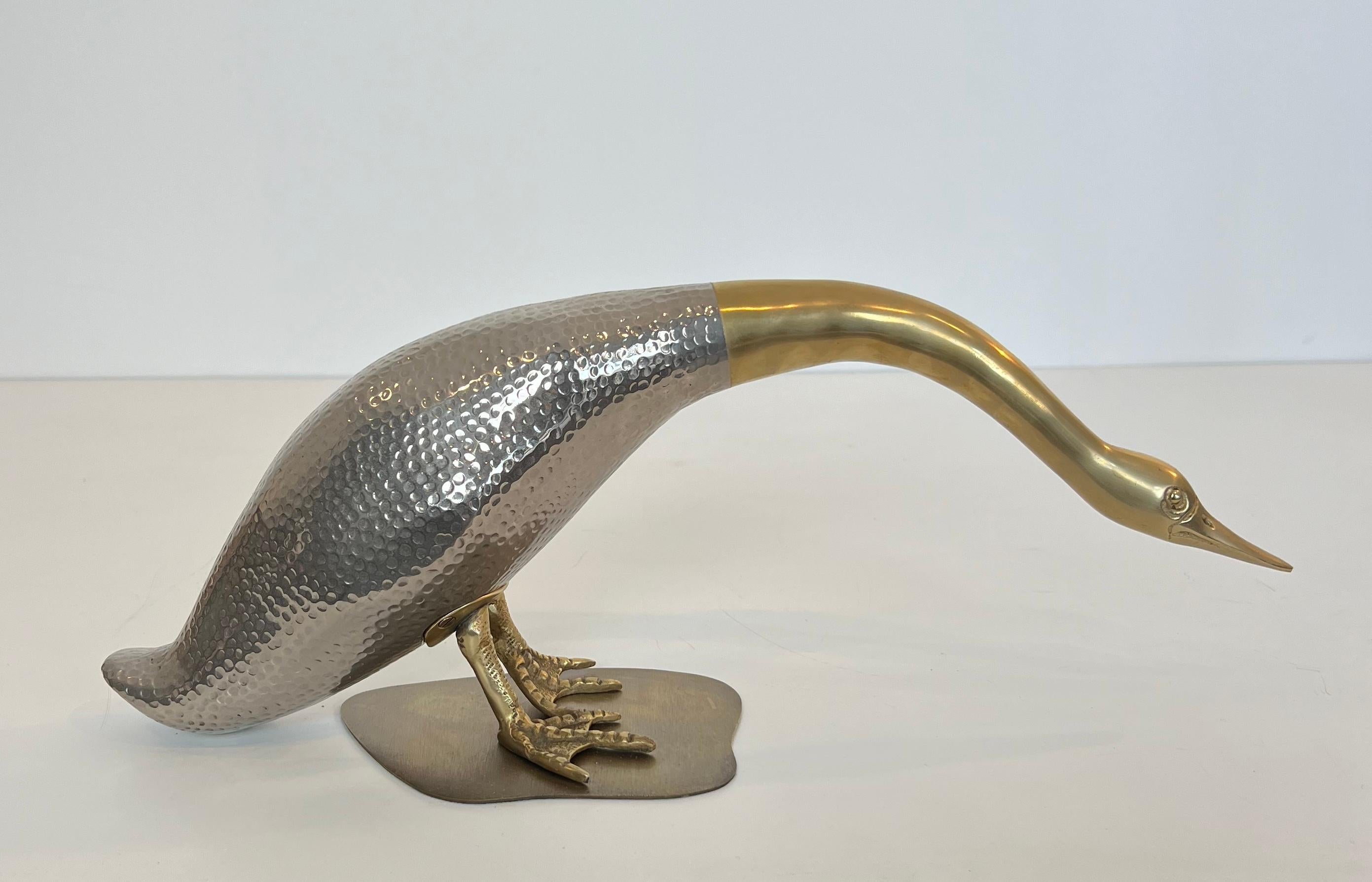 Mid-Century Modern Set of 2 Silvered and Brass Ducks For Sale