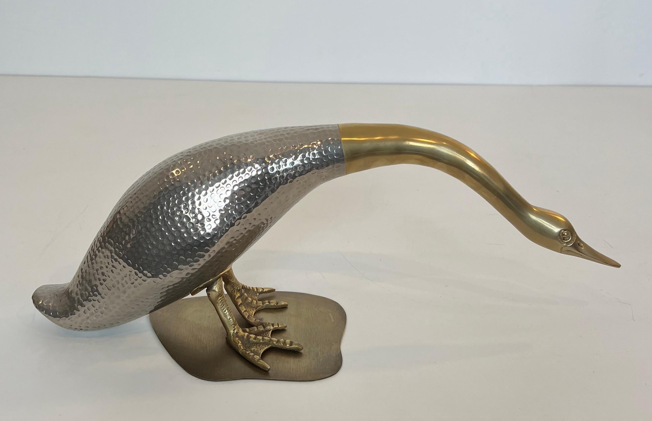 French Set of 2 Silvered and Brass Ducks For Sale