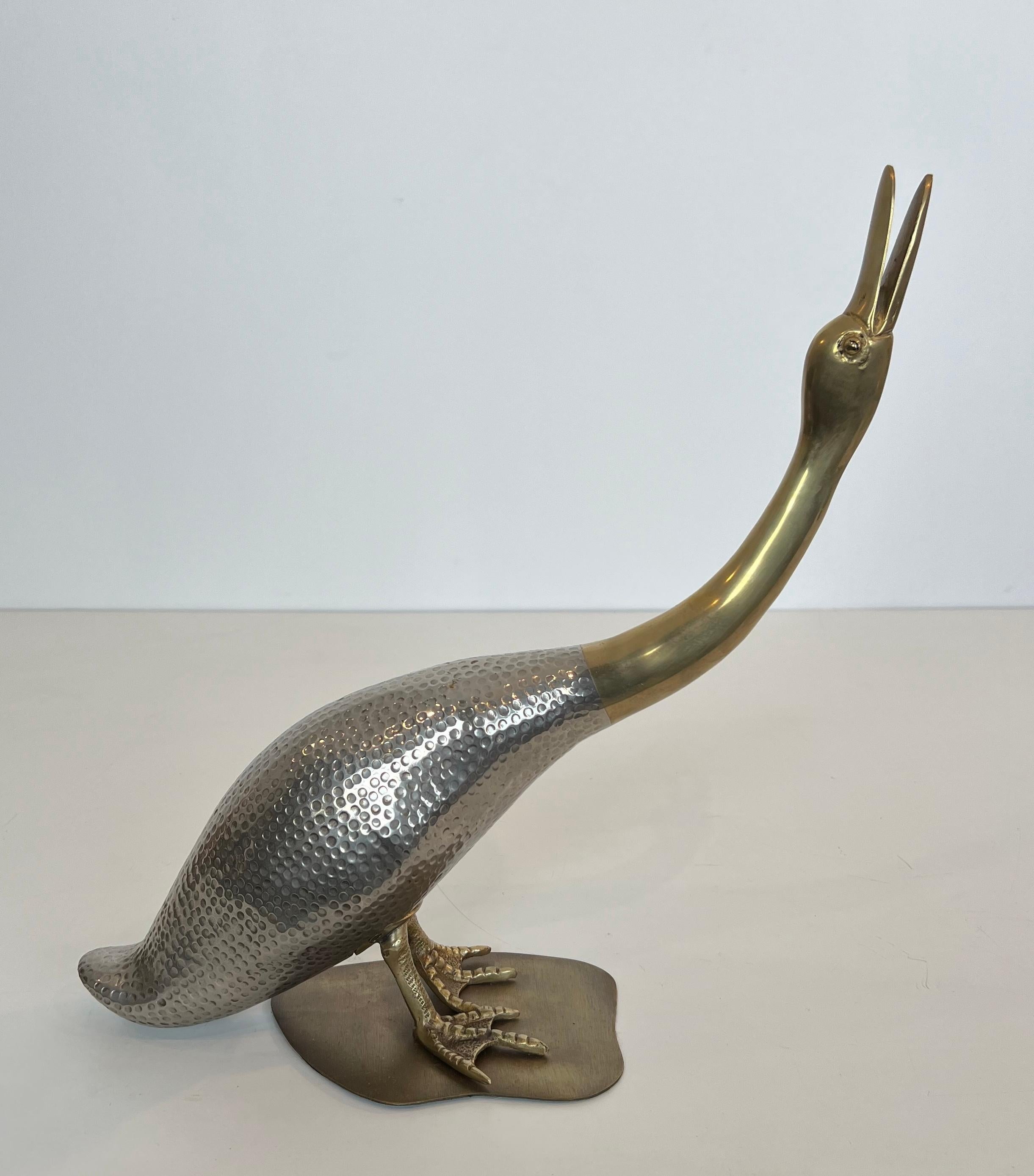 Set of 2 Silvered and Brass Ducks In Good Condition For Sale In Marcq-en-Barœul, Hauts-de-France
