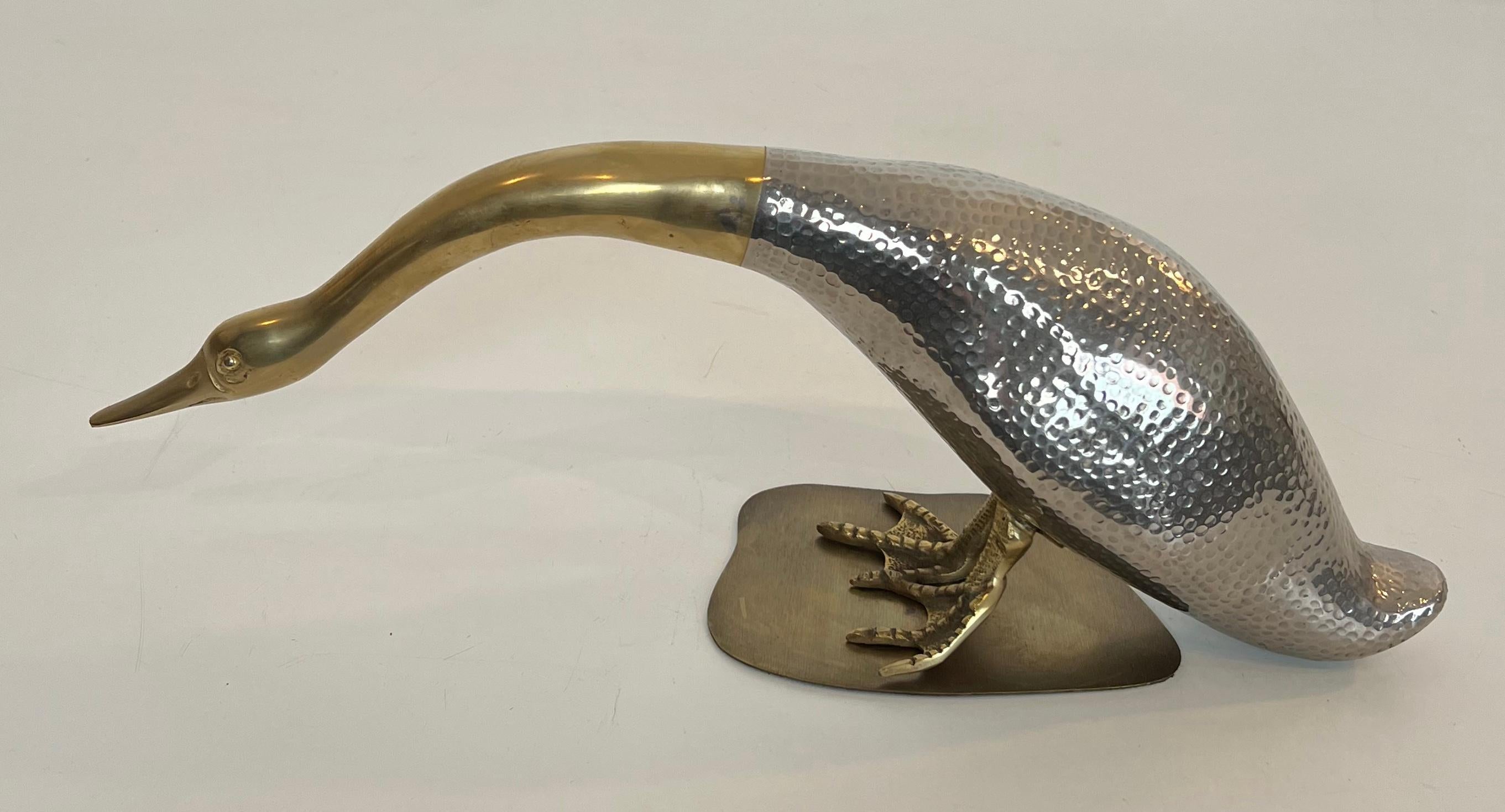 Set of 2 Silvered and Brass Ducks For Sale 2