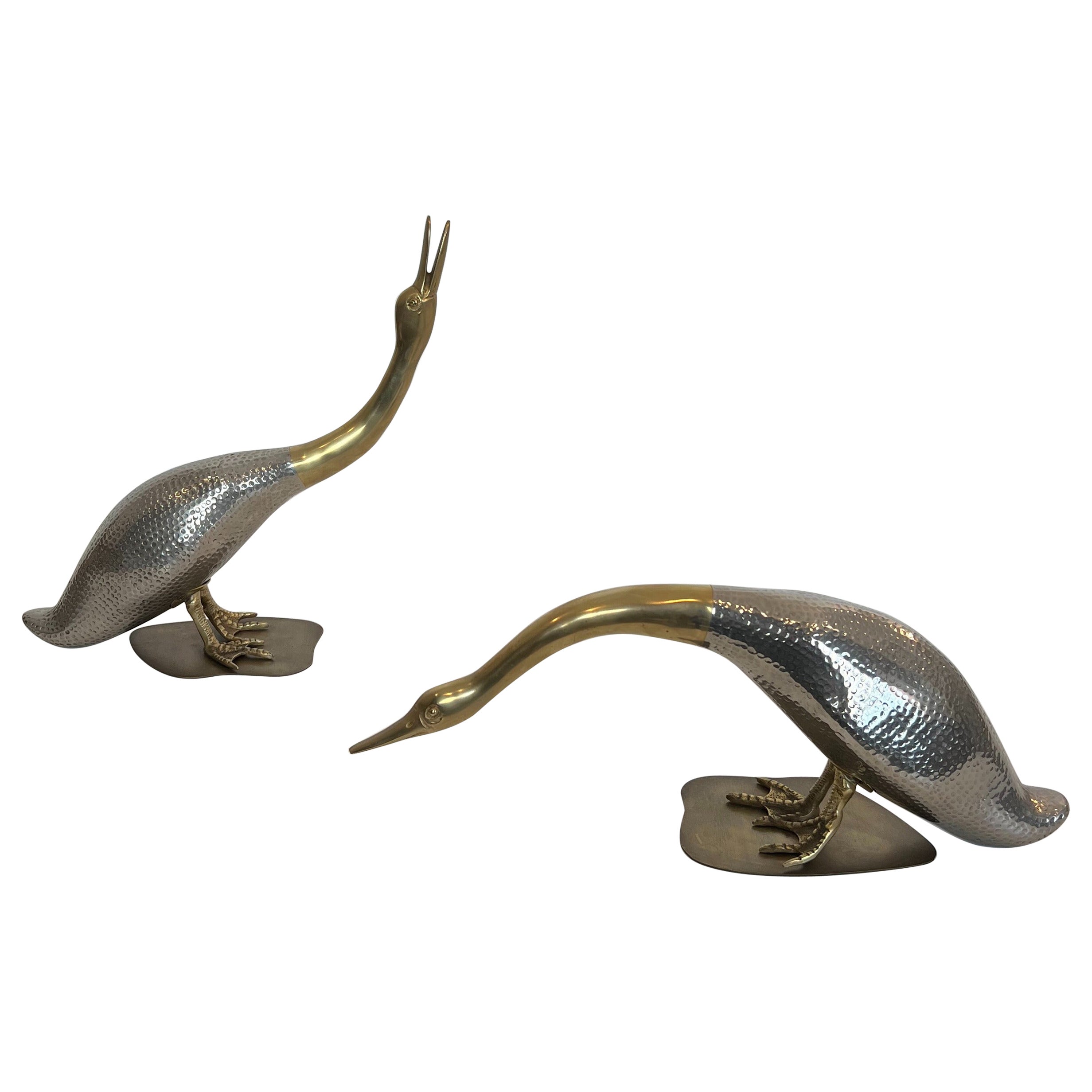Set of 2 Silvered and Brass Ducks For Sale