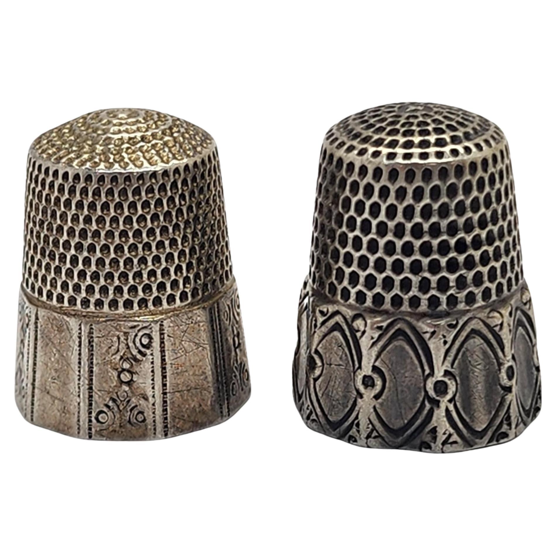 Set of 2 Simon Bros Sterling Silver Fluted Panel Thimbles Size 8-9  #15217 For Sale