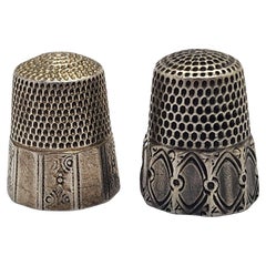 Set of 2 Simon Bros Sterling Silver Fluted Panel Thimbles Size 8-9  #15217