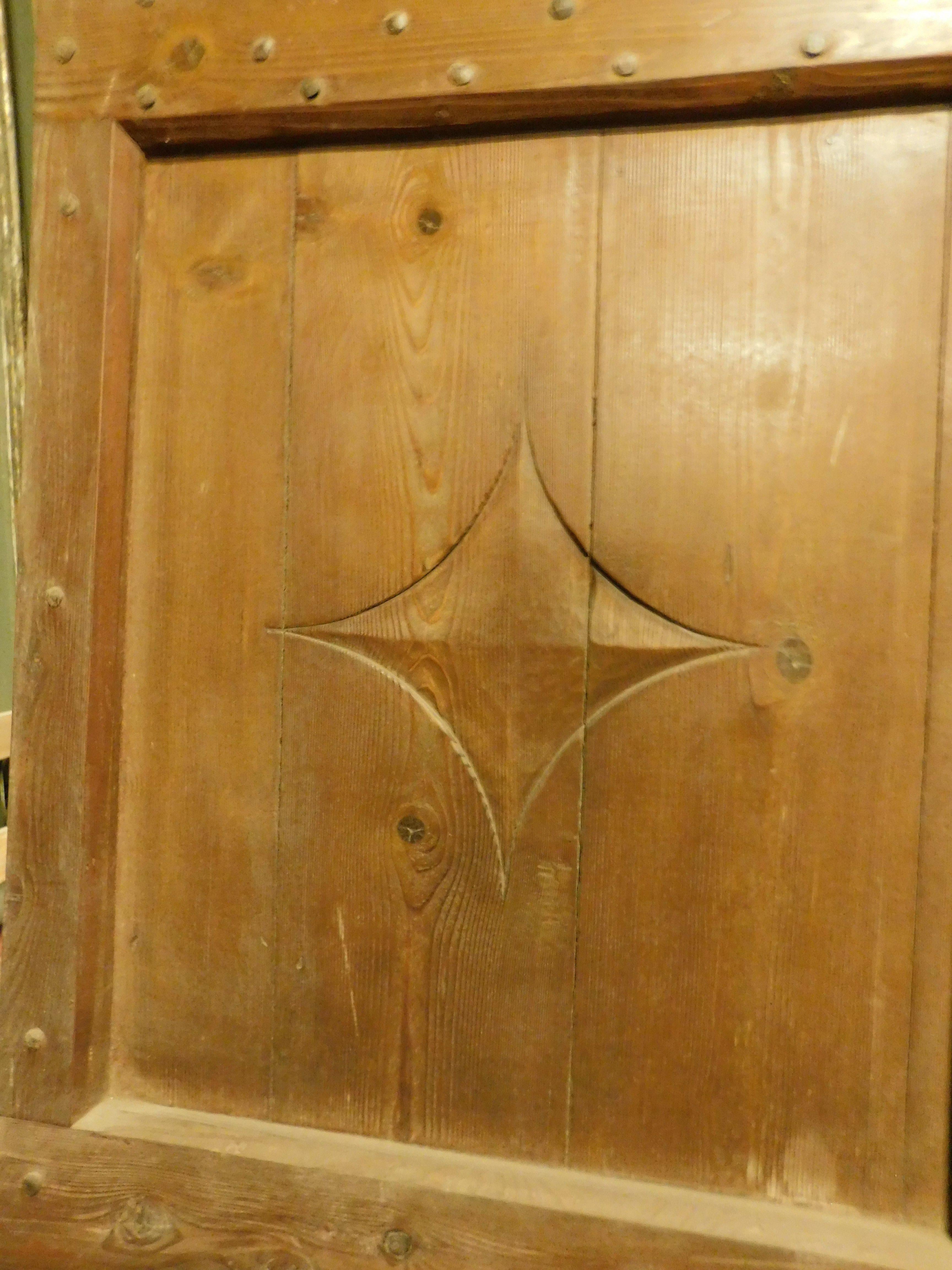 set of 2 Single wooden doors, rustic with carved panels, Italy For Sale 1